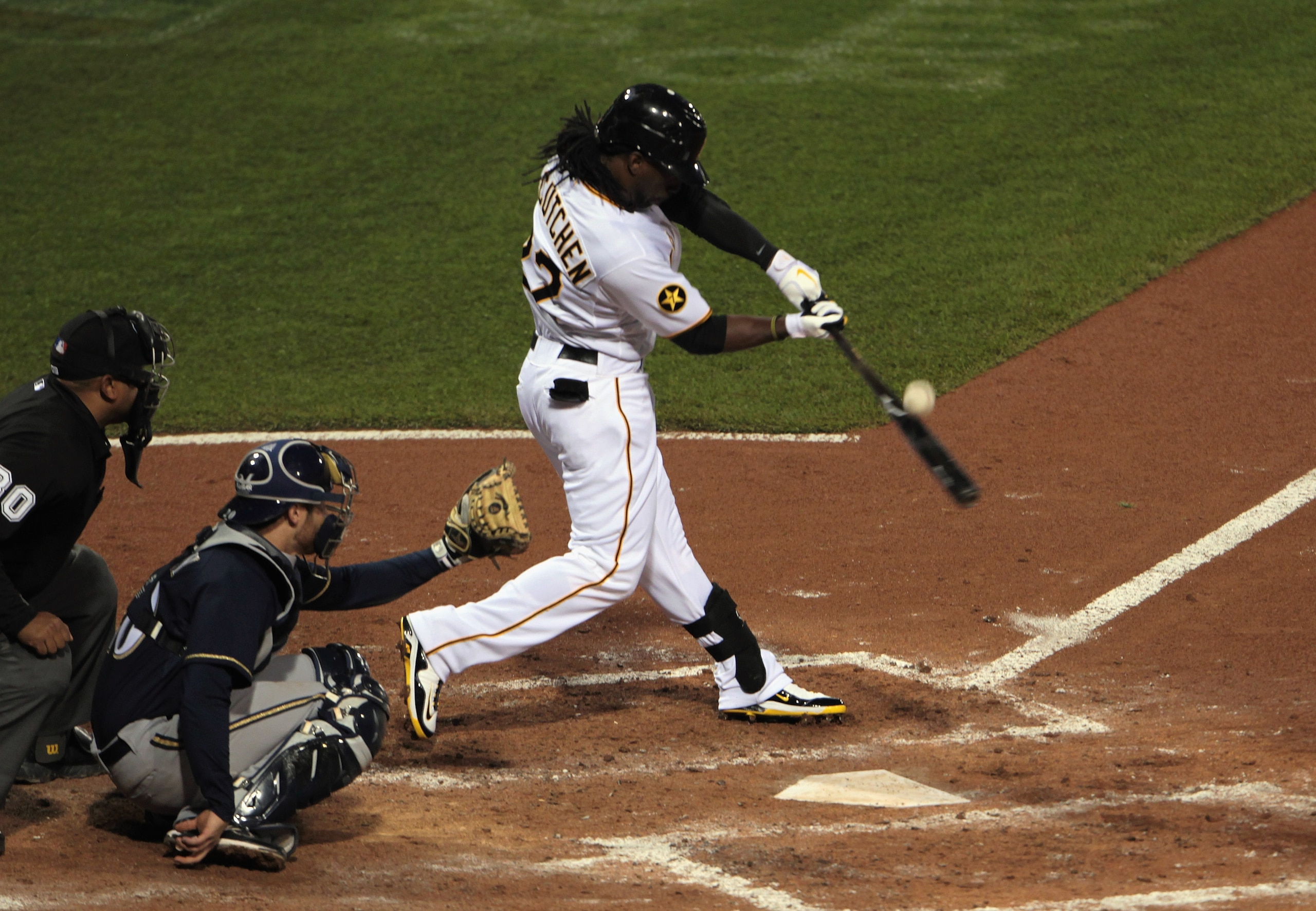 PITTSBURGH, PA - APRIL 14: Andrew McCutchen #22 of the Pittsburgh Pirates takes a swing against the Milwaukee Brewers at PNC Park on April 14, 2011 in Pittsburgh, Pennsylvania. (Photo by Scott Halleran/Getty Images) PITTSBURGH, PA - APRIL 14: Andrew McCutchen #22 of the Pittsburgh Pirates takes a swing against the Milwaukee Brewers at PNC Park on April 14, 2011 in Pittsburgh, Pennsylvania. (Photo by Scott Halleran/Getty Images)
