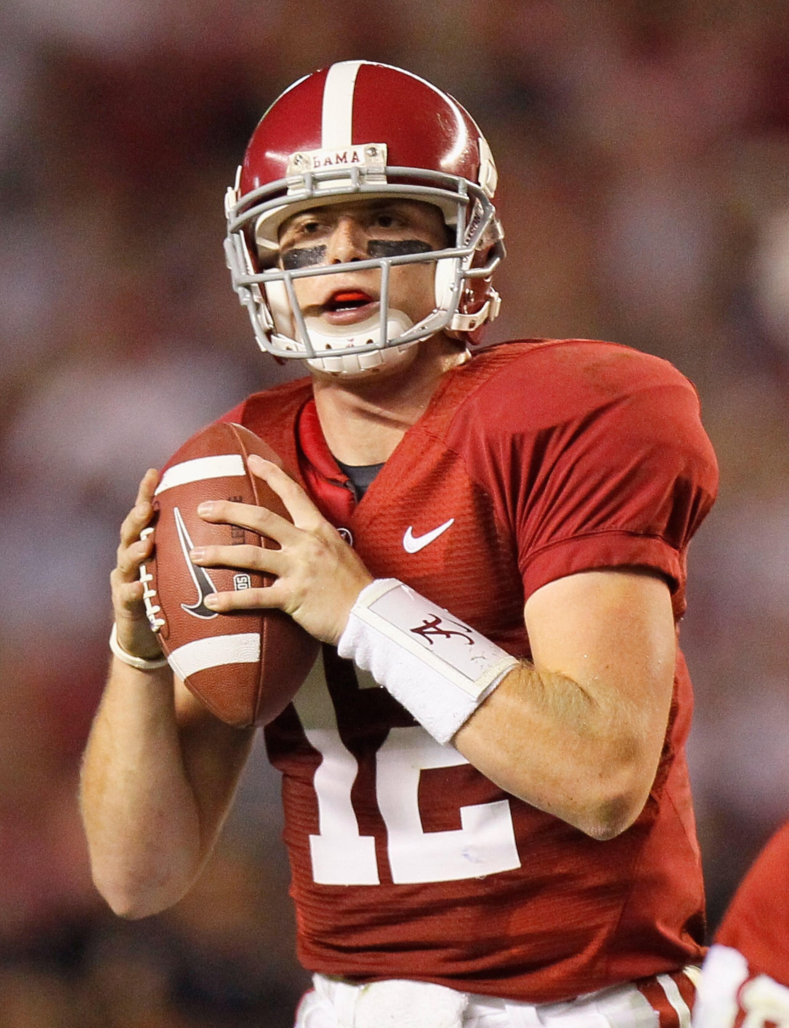 TUSCALOOSA, AL - OCTOBER 16:  Quarterback Greg McElroy #12 of the Alabama Crimson Tide against the Ole Miss Rebels at Bryant-Denny Stadium on October 16, 2010 in Tuscaloosa, Alabama.  (Photo by Kevin C. Cox/Getty Images)