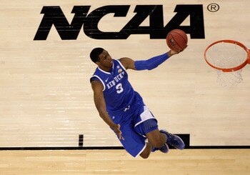 HOUSTON, TX - APRIL 02:  Terrence Jones #3 of the Kentucky Wildcats goes up for the layup against the Connecticut Huskies during the National Semifinal game of the 2011 NCAA Division I Men's Basketball Championship at Reliant Stadium on April 2, 2011 in H