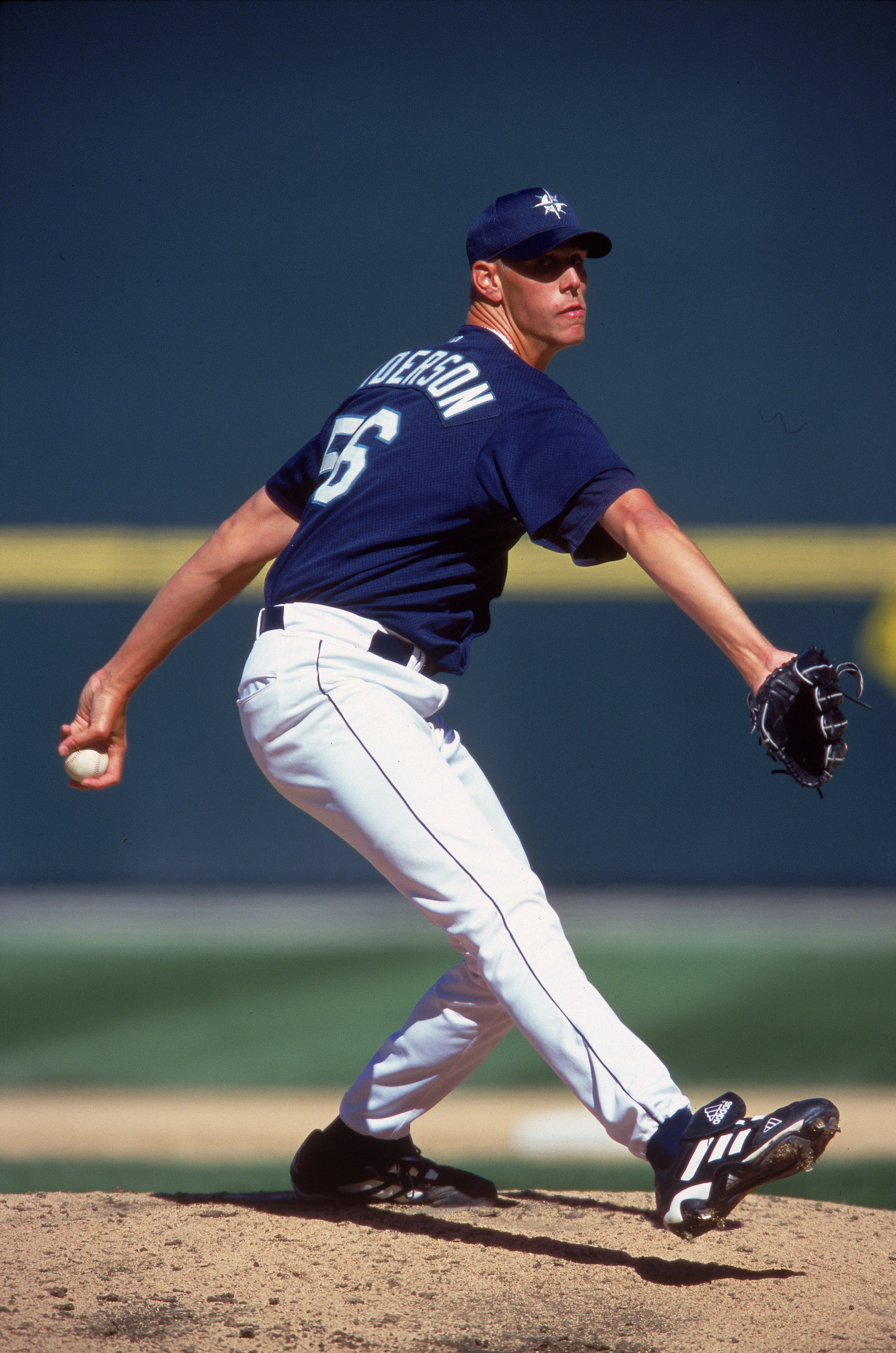 2 Apr 2000:  Pitcher Ryan Anderson #56 of the Seattle Mariners winds up for the pitch during the game against the Philadelphia Phillies at the Safeco Field in Seattle, Washington. The Mariners defeated the Phillies 3-2. Mandatory Credit: Otto Greule Jr.