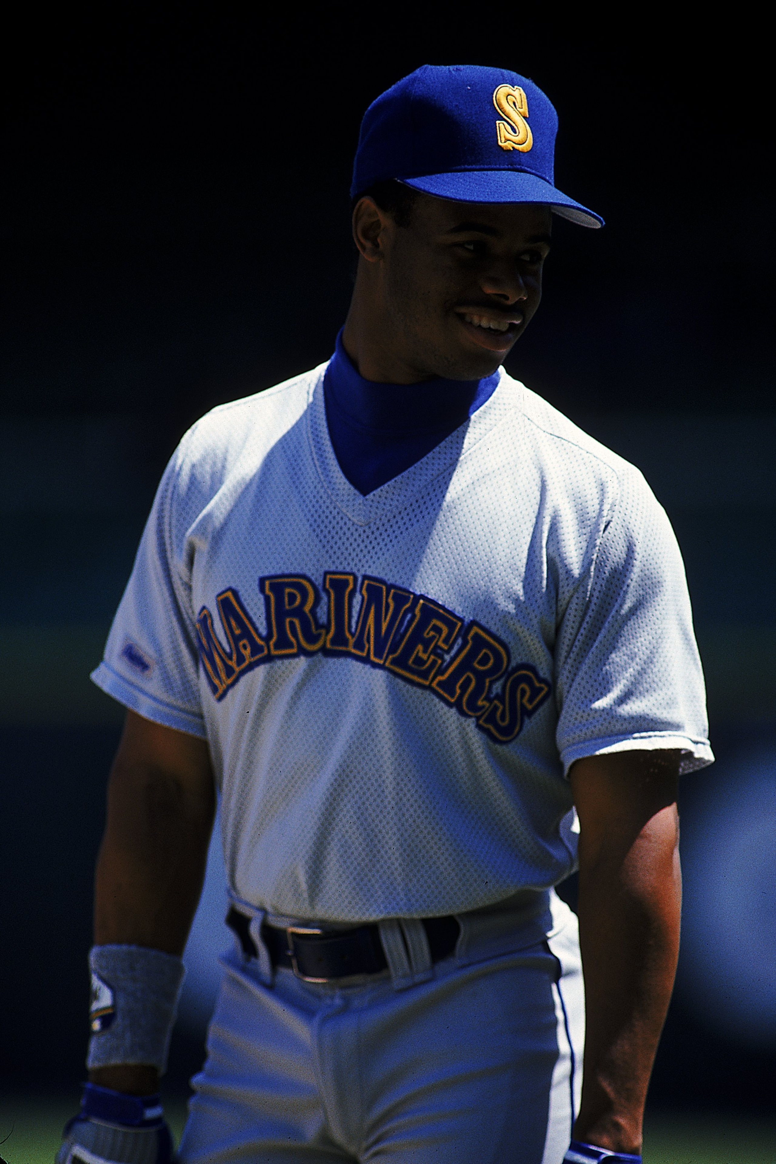 1990: Ken Griffey Jr.#24 of the Seattle Mariners looks on the field. Mandatory Credit: Jonathan Daniel  /Allsport