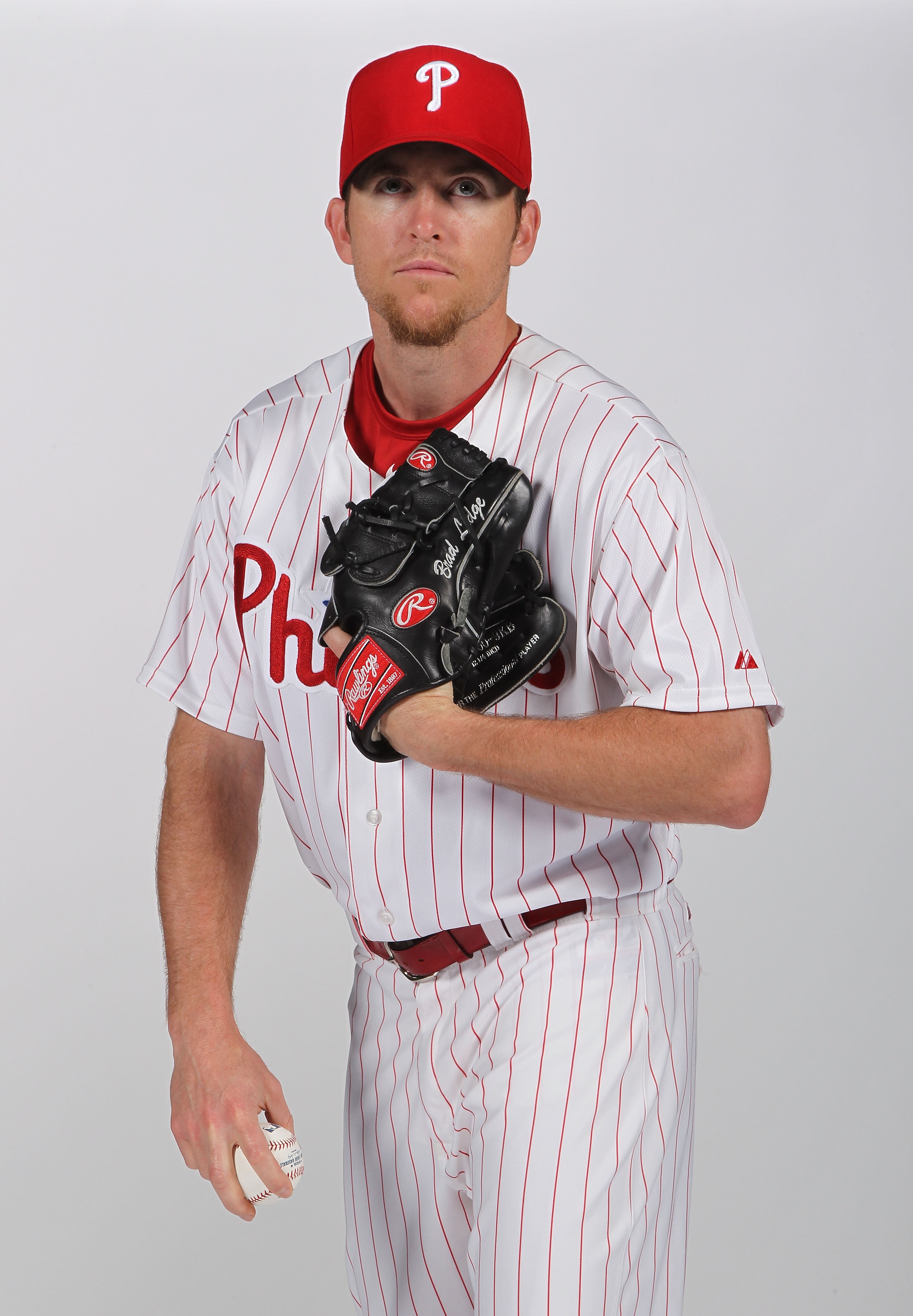 CLEARWATER, FL - FEBRUARY 22:  Brad Lidge #54 of the Philadelphia Phillies poses for a photo during Spring Training Media Photo Day at Bright House Networks Field on February 22, 2011 in Clearwater, Florida.  (Photo by Nick Laham/Getty Images)