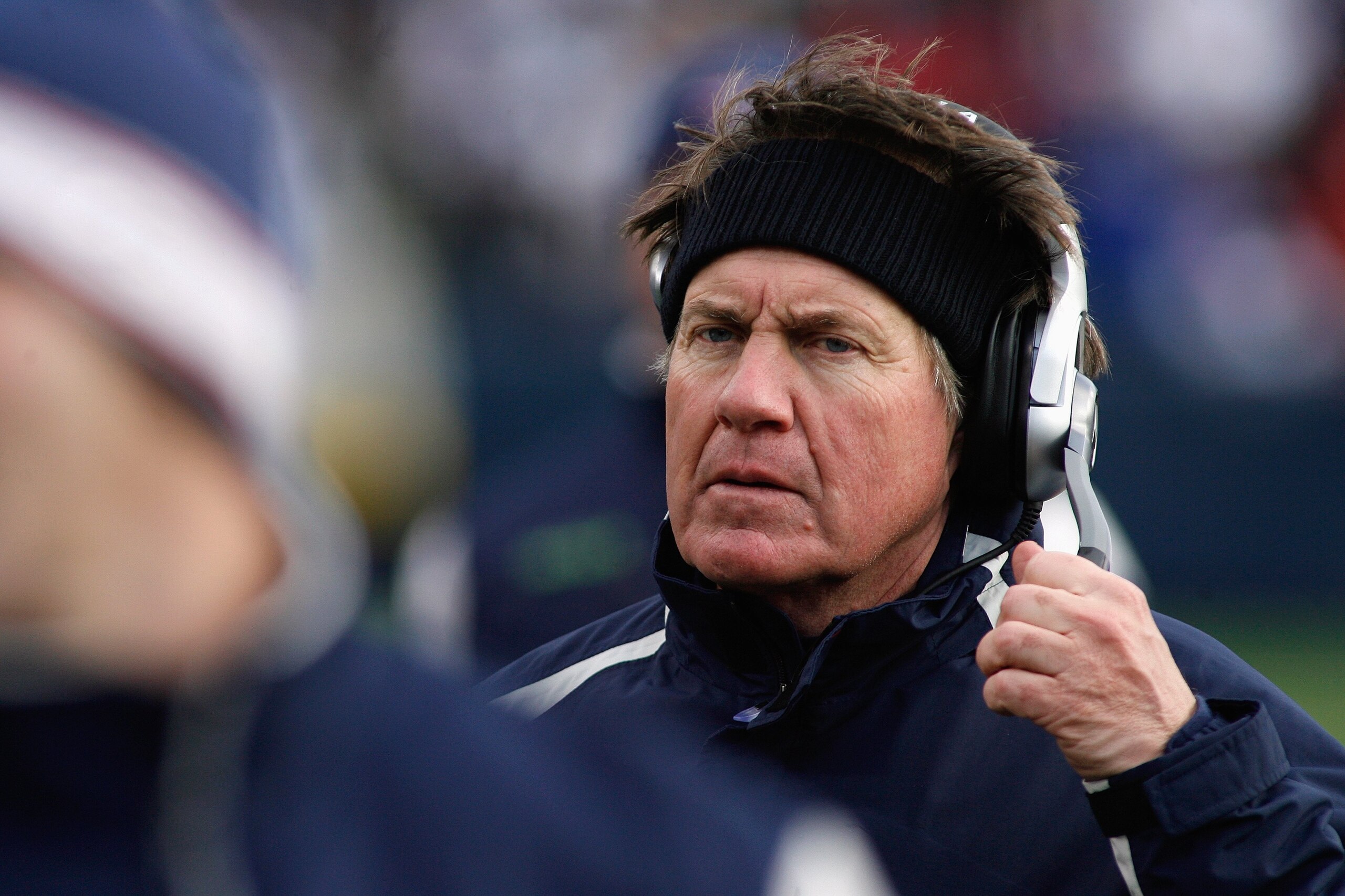 ORCHARD PARK, NY - DECEMBER 28:  Head coach Bill Belichick of the New England Patriots looks on during the game against the Buffalo Bills on December 28, 2008 at Ralph Wilson Stadium in Orchard Park, New York. (Photo by Rick Stewart/Getty Images)