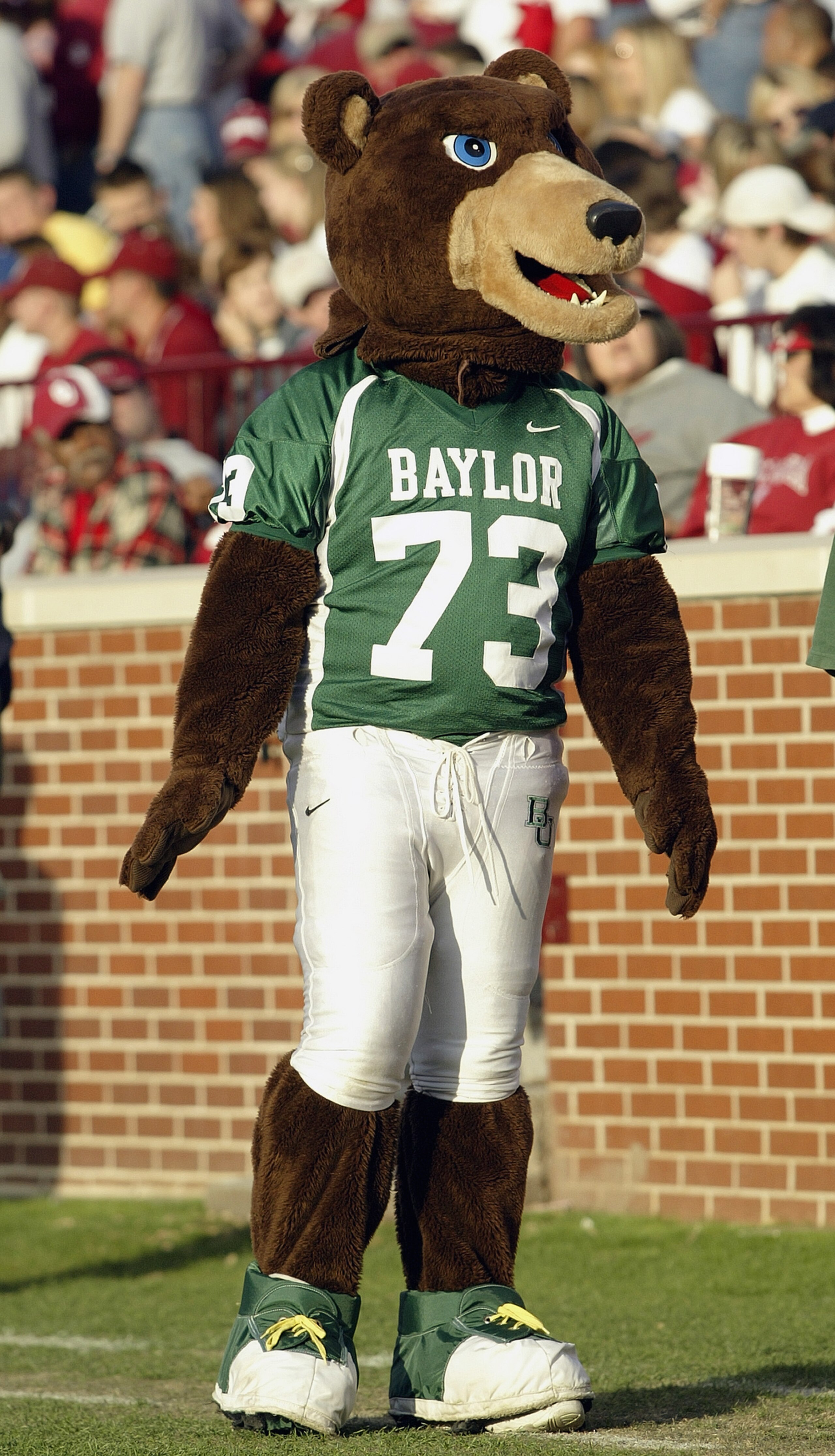 NORMAN, OK - NOVEMBER 15:  The mascot for the Baylor Bears on the field during the game against the Oklahoma Sooners on November 15, 2003 at Memorial Stadium in Norman, Oklahoma.  The Sooners won 41-3 to stay undefeated at 10-0.  (Photo by Brian Bahr/Gett