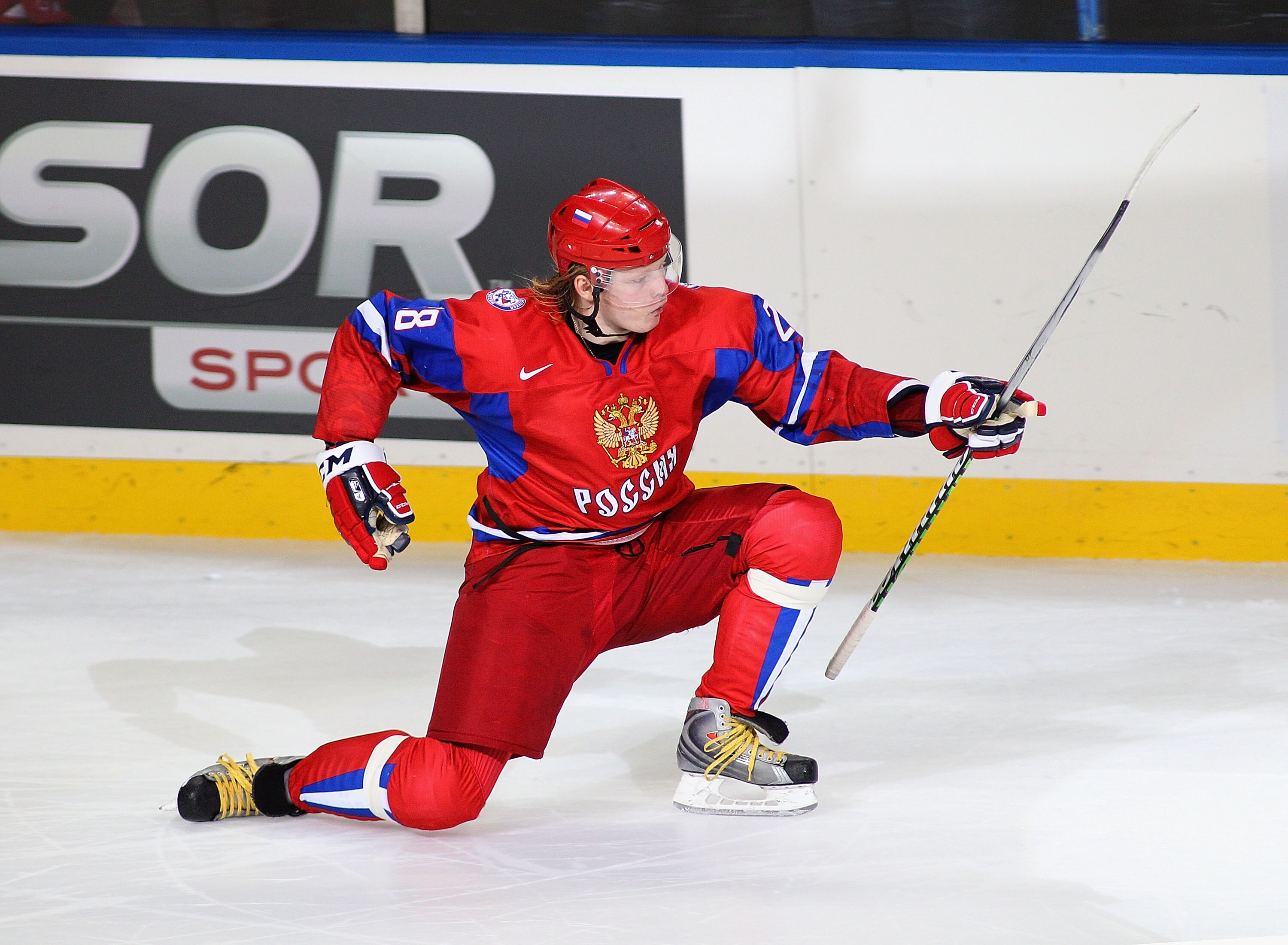 BUFFALO, NY - JANUARY 03: Denis Golubev #28 of Russia celebrates scoring the game-winning goal in a shootout against Sweden during the 2011 IIHF World U20 Championship Semi Final game between Sweden and Russia on January 3, 2011 in Buffalo, New York. Rus BUFFALO, NY - JANUARY 03: Denis Golubev #28 of Russia celebrates scoring the game-winning goal in a shootout against Sweden during the 2011 IIHF World U20 Championship Semi Final game between Sweden and Russia on January 3, 2011 in Buffalo, New York. Rus