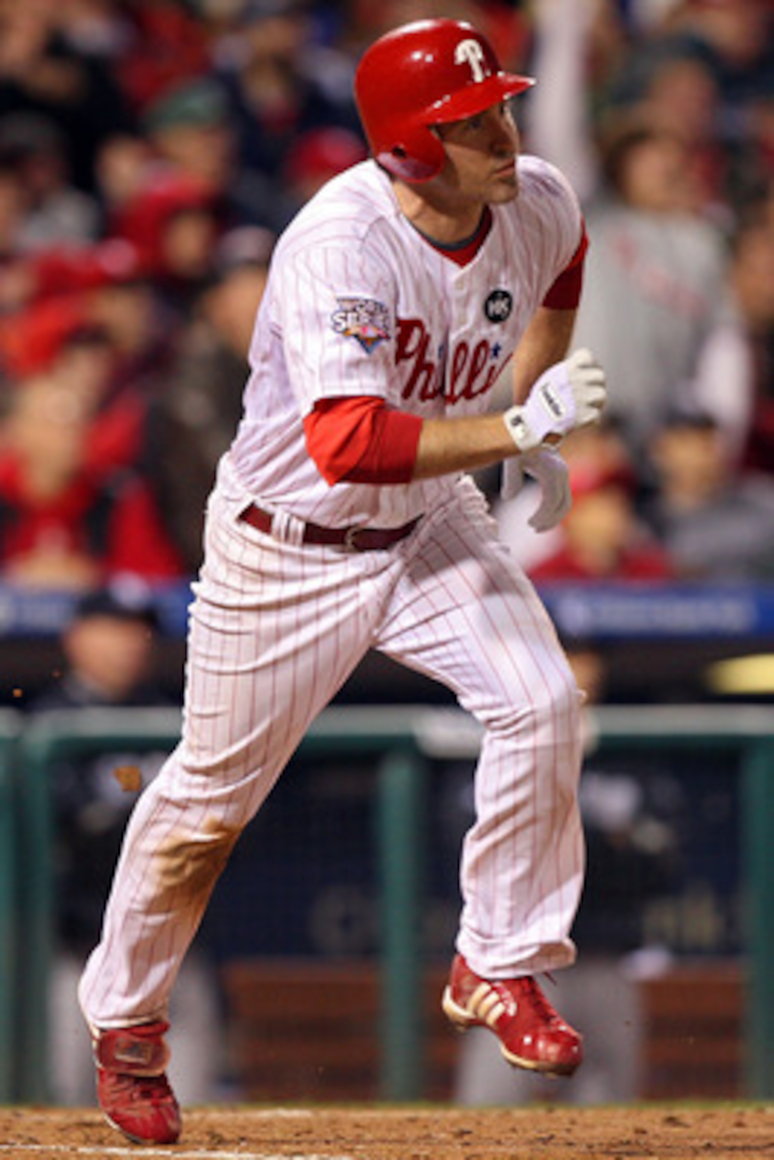 PHILADELPHIA - NOVEMBER 02:  Chase Utley #26 of the Philadelphia Phillies hits a solo home run in the bottom f the seventh inning against the New York Yankees in Game Five of the 2009 MLB World Series at Citizens Bank Park on November 2, 2009 in Philadelp