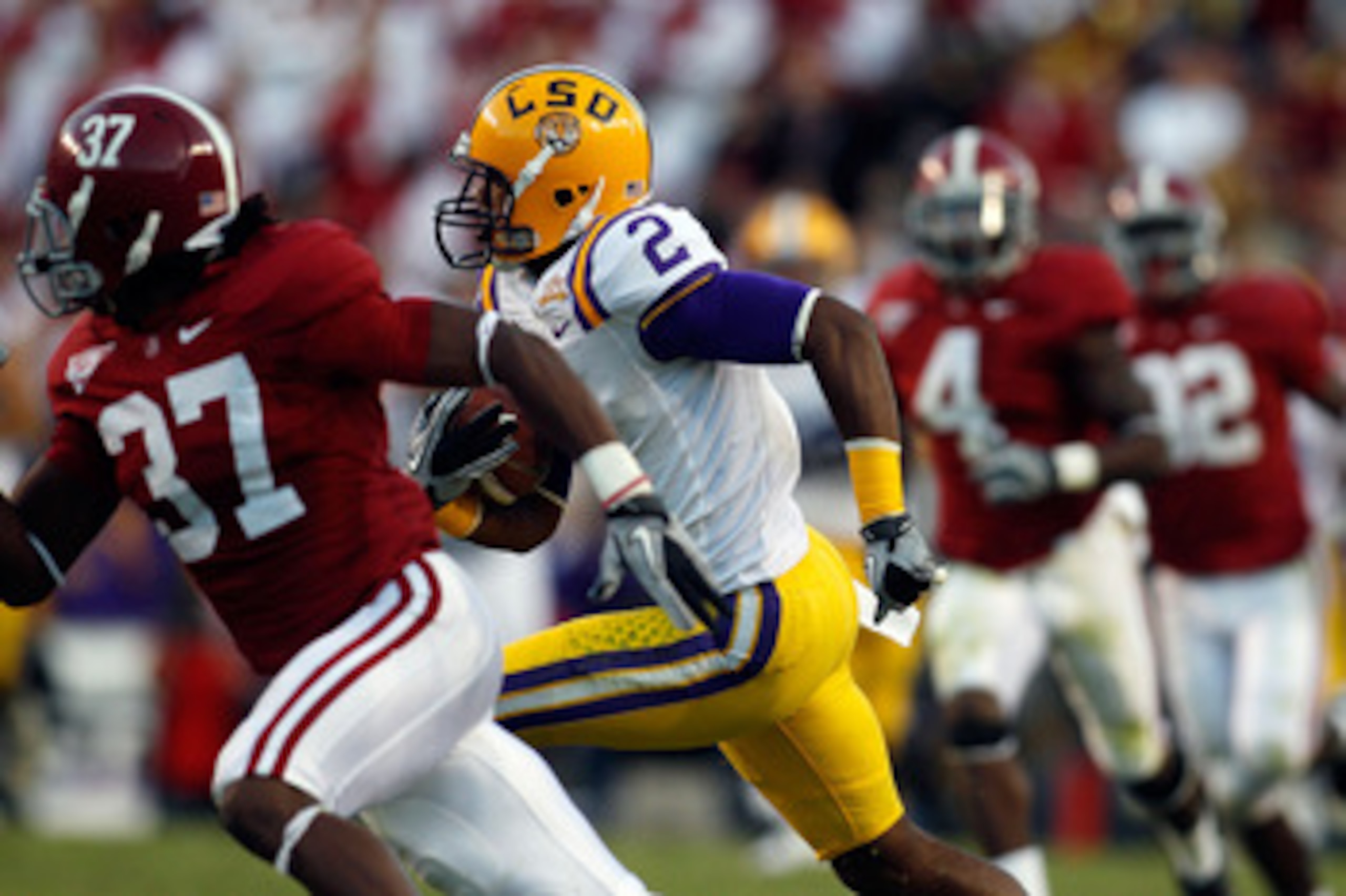 BATON ROUGE, LA - NOVEMBER 06: Rueben Randle #2 of the Louisiana State University Tigers runs for a first down against the Alabama Crimson Tide at Tiger Stadium on November 6, 2010 in Baton Rouge, Louisiana. The Tigers defeated the Crimson Tide 24-21. ( BATON ROUGE, LA - NOVEMBER 06: Rueben Randle #2 of the Louisiana State University Tigers runs for a first down against the Alabama Crimson Tide at Tiger Stadium on November 6, 2010 in Baton Rouge, Louisiana. The Tigers defeated the Crimson Tide 24-21. (