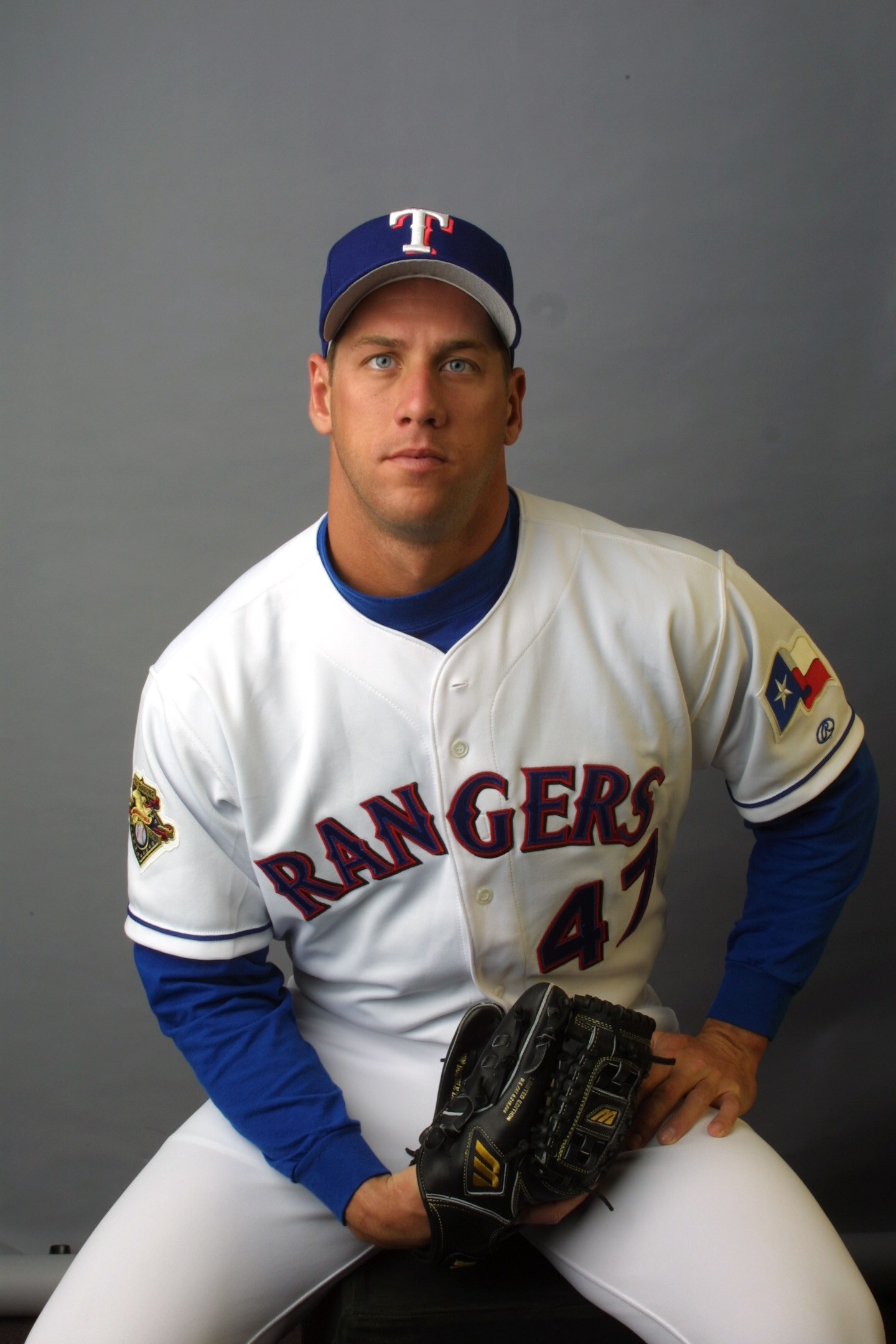 27 Feb 2002: John Rocker  of the Texas Rangers poses during media day at Charlotte County Stadium in Port Charlotte, Florida. DIGITAL IMAGE  Mandatory Credit: Rick Stewart/Getty Images