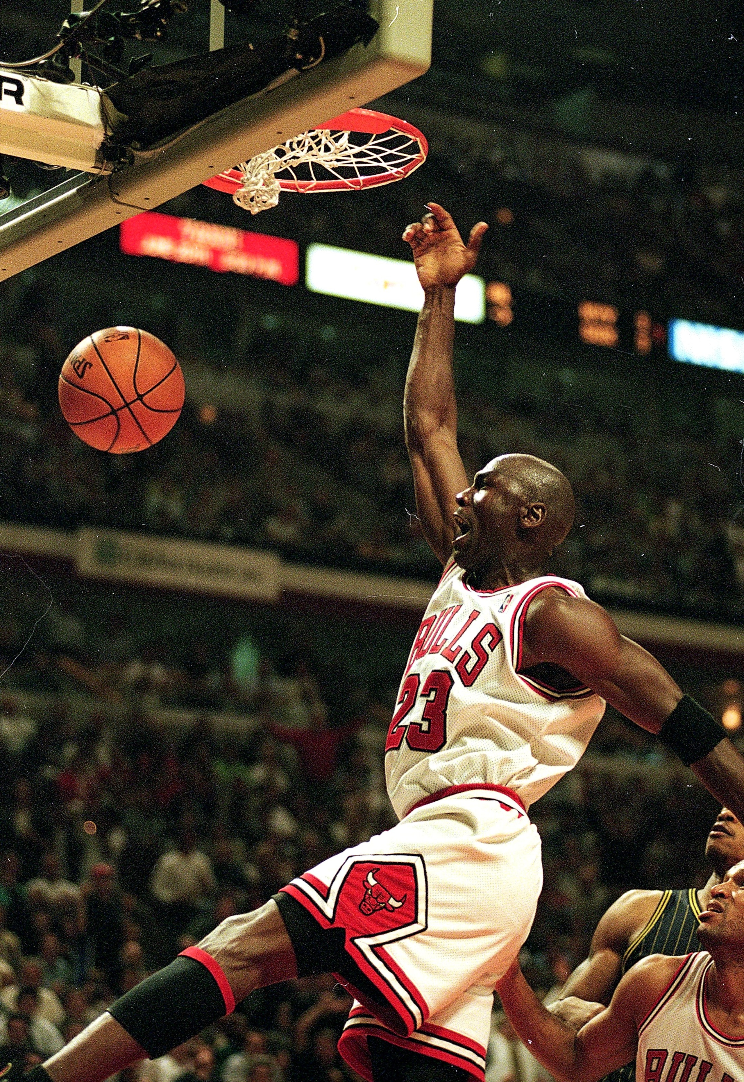 27 May 1998: Michael Jordan #23 of the Chicago Bulls dunks the ball during the game against the Indiana Pacers at the United Center in Chicago, Illinois. The Bulls defeated the Pacers 106-87. Mandatory Credit: Jonathan Daniel /Allsport 27 May 1998: Michael Jordan #23 of the Chicago Bulls dunks the ball during the game against the Indiana Pacers at the United Center in Chicago, Illinois. The Bulls defeated the Pacers 106-87. Mandatory Credit: Jonathan Daniel /Allsport