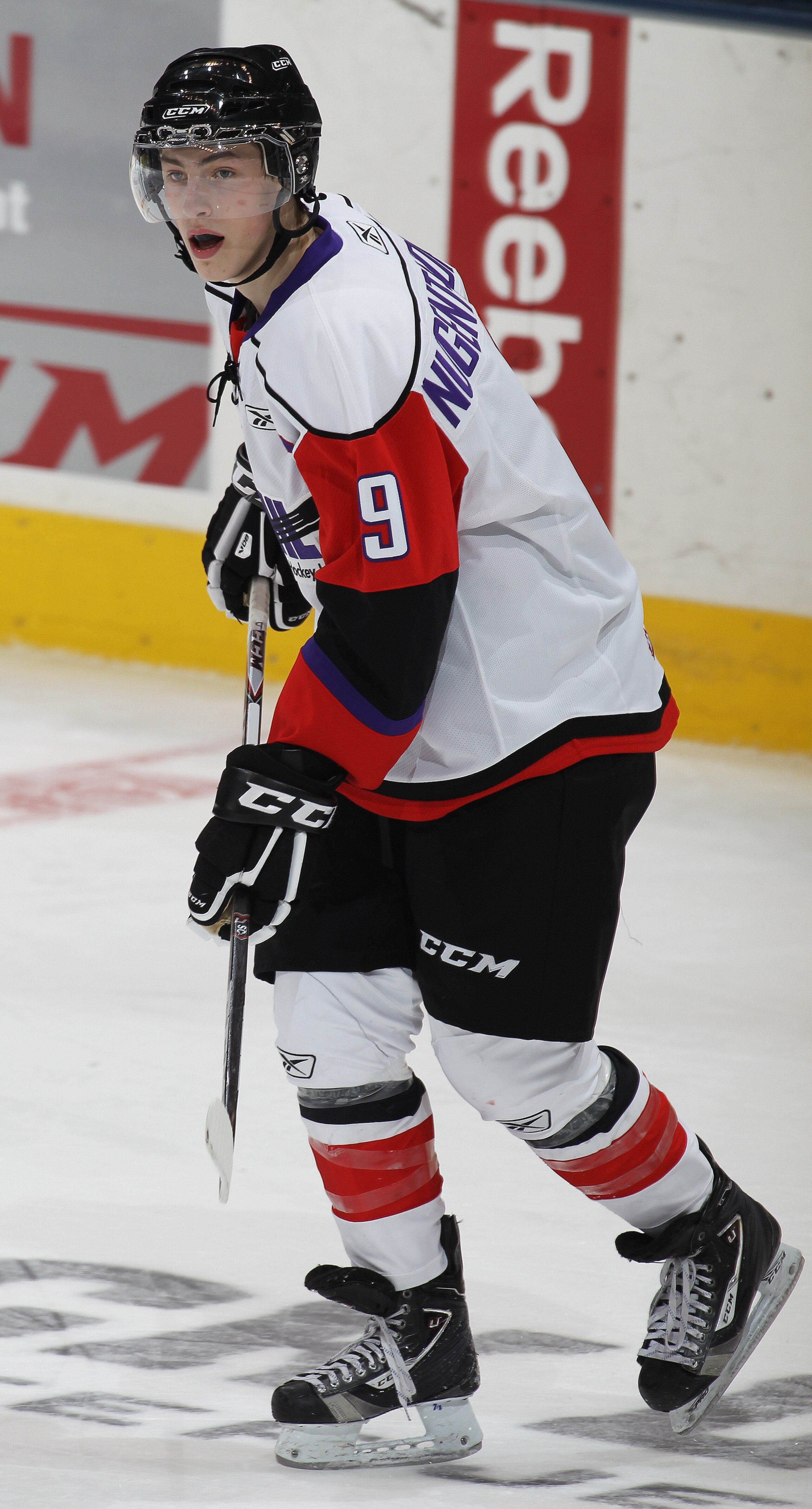TORONTO, CAN - JANUARY 19:  Ryan Nugent-Hopkins #9 of Team Orr skates against Team Cherry in the 2011 Home Hardware Top Prospects game on January 19, 2011 at the Air Canada Centre in Toronto, Canada. Team Orr defeated Team Cherry 7-1. (Photo by Claus Ande