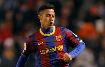 A CORUNA, SPAIN - JANUARY 08: Thiago Alcantara of Barcelona in action during the La Liga match between Deportivo La Coruna and Barcelona at Riazor Stadium on January 8, 2011 in La Coruna, Spain. (Photo by Angel Martinez/Getty Images)