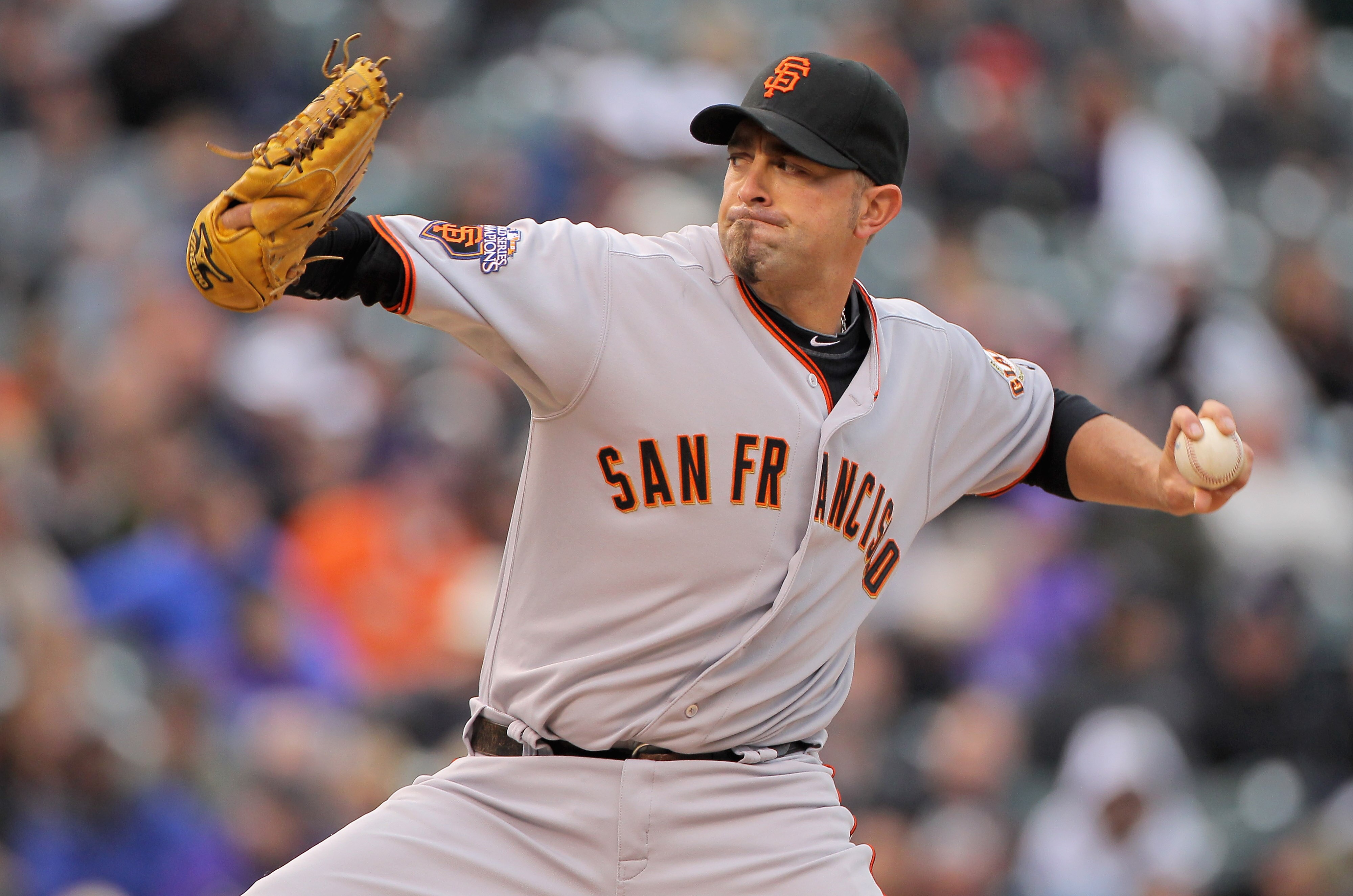 DENVER, CO - APRIL 20:  Relief pitcher Jeremy Affeldt #41 of the San Francisco Giants delivers against the Colorado Rockies at Coors Field on April 20, 2011 in Denver, Colorado.  (Photo by Doug Pensinger/Getty Images)