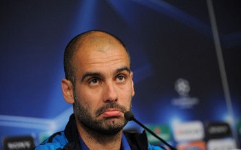 MADRID, SPAIN - APRIL 26: Head coach of Barcelona Josep Guardiola answers a question during a press conference at Real Madrid's Estadio Santiago Bernabeu, ahead of Barcelona's UEFA Champions League semi-final first leg match against Real Madrid, on April 