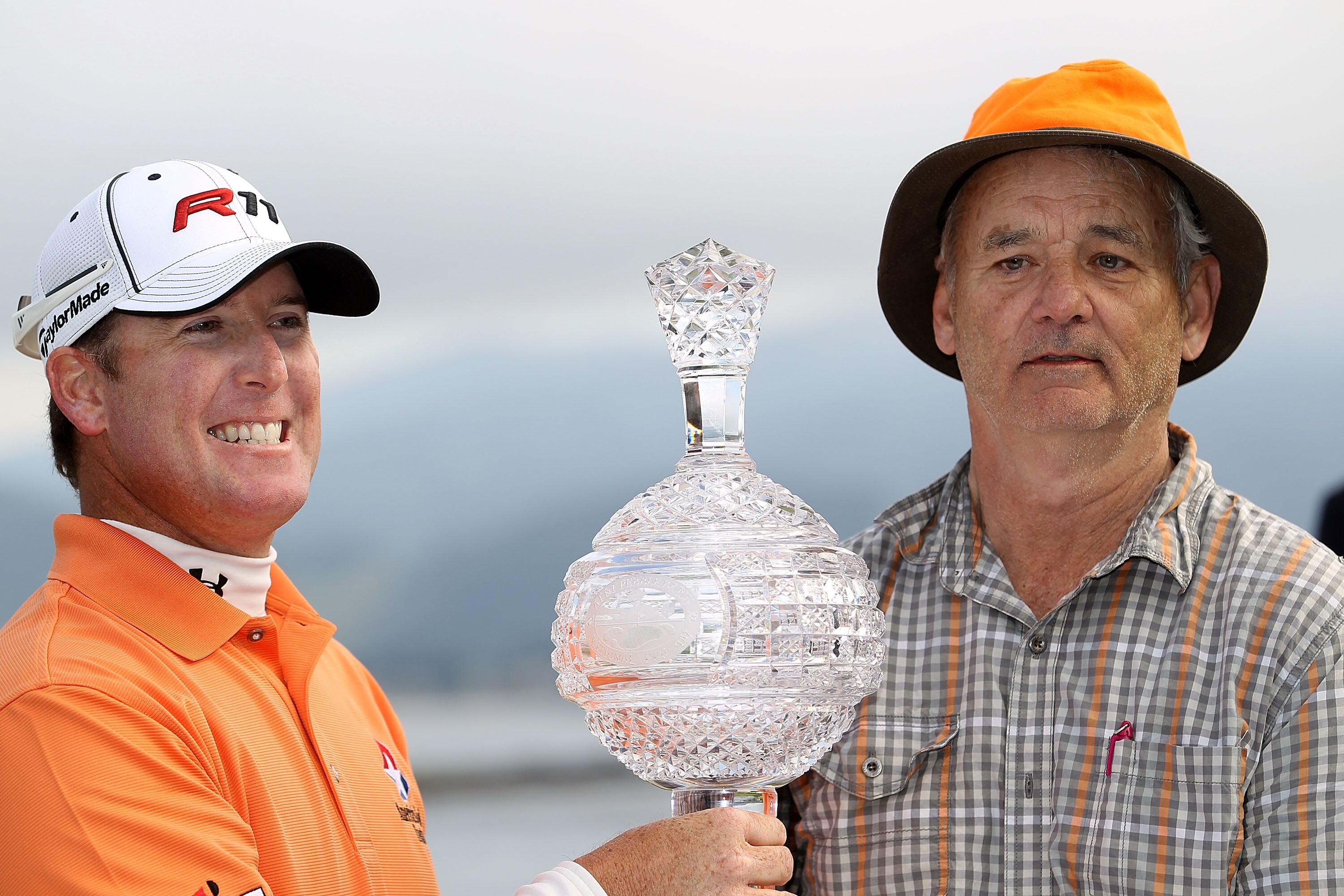 PEBBLE BEACH, CA - FEBRUARY 13:  Actor Bill Murray and D.A. Points during the trophy ceremony following the final round of the AT&T Pebble Beach National Pro-Am at the Pebble Beach Golf Links on February 13, 2011 in Pebble Beach, California.  (Photo by Ez