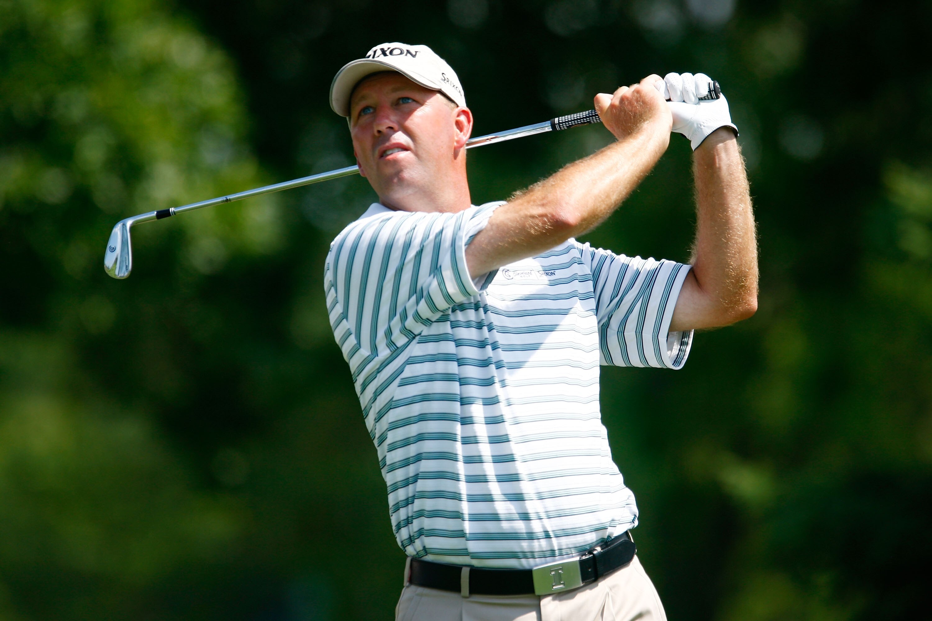 CHASKA, MN - AUGUST 12: Mike Small, 2009 PGA Professional National Champion, hits a shot during the third preview day of the 91st PGA Championship at Hazeltine National Golf Club on August 12, 2009 in Chaska, Minnesota.  (Photo by Scott Halleran/Getty Ima