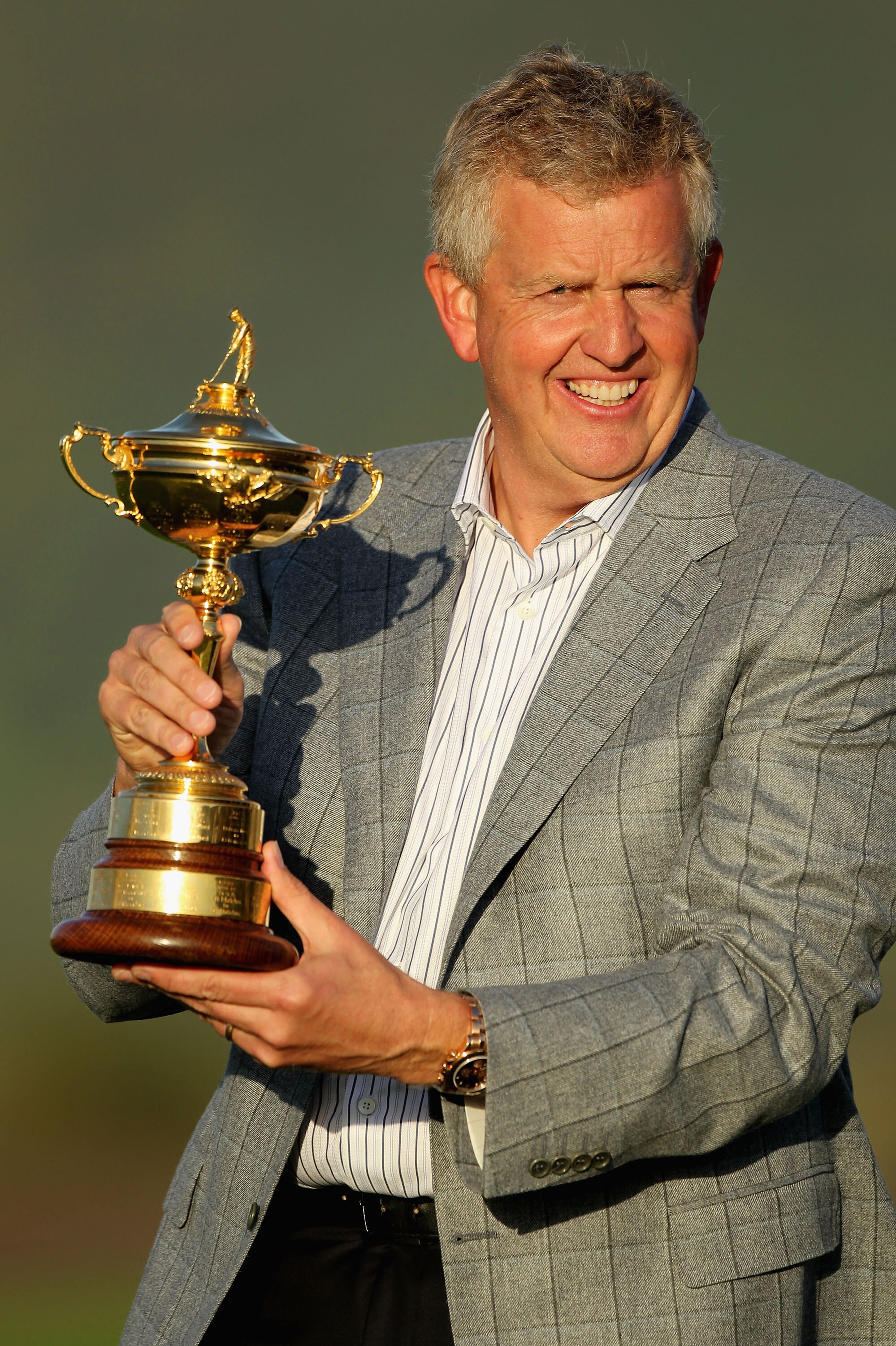 NEWPORT, WALES - OCTOBER 04:  European Team Captain Colin Montgomerie poses with the Ryder Cup following Europe's 14.5 to 13.5 victory over the USA at the 2010 Ryder Cup at the Celtic Manor Resort on October 4, 2010 in Newport, Wales.  (Photo by Andy Lyon