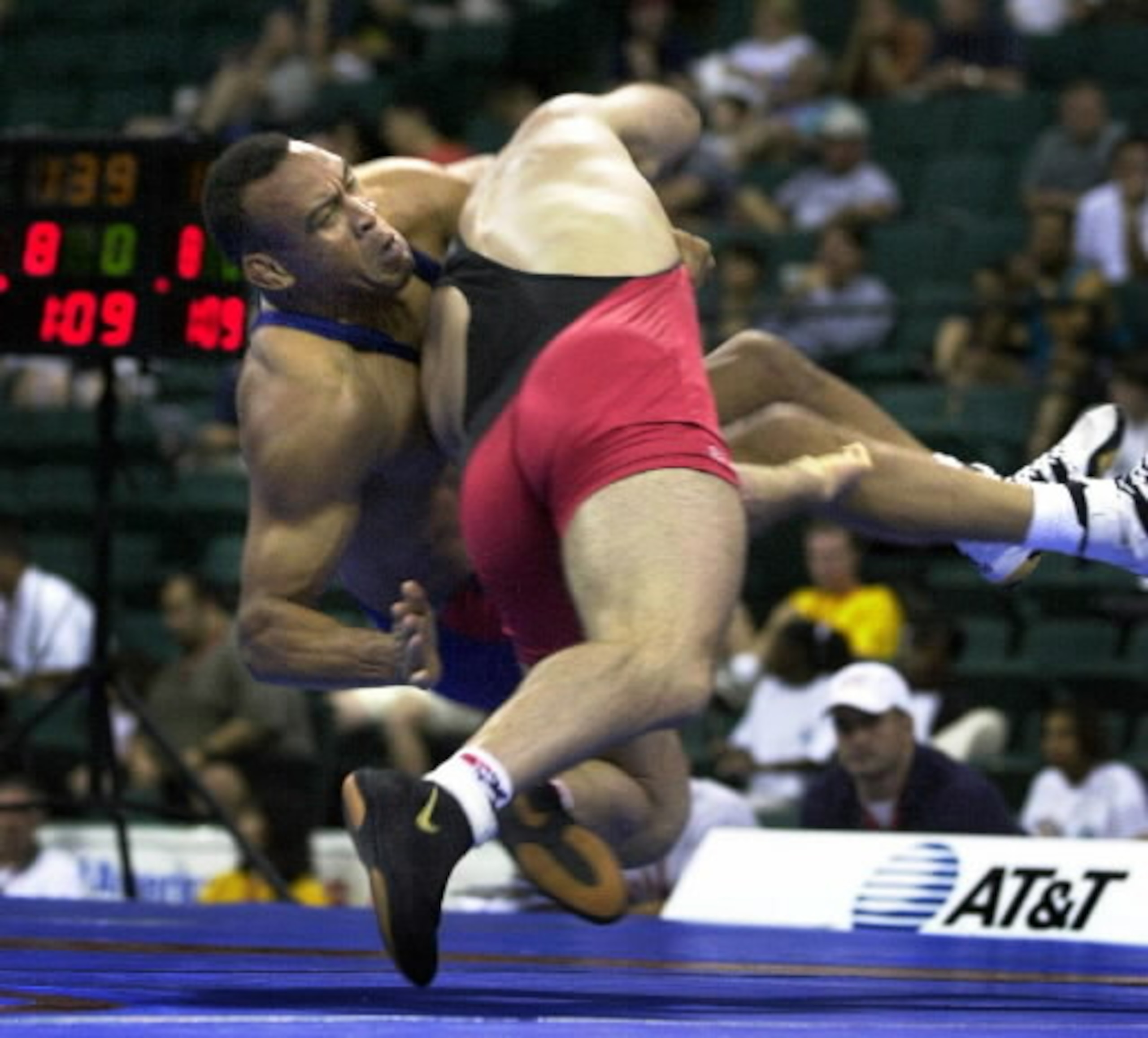 That's Couture on the right, wrestling Greg Gibson during a 2000 Olympics qualifying match. Photo credit:  Oregon Live