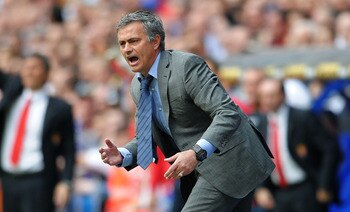 MADRID, SPAIN - APRIL 02:  Head coach Jose Mourinho of Real Madrid reacts during the la Liga match between Real Madrid and Sporting Gijon  at Estadio Santiago Bernabeu on April 2, 2011 in Madrid, Spain.  (Photo by Jasper Juinen/Getty Images)