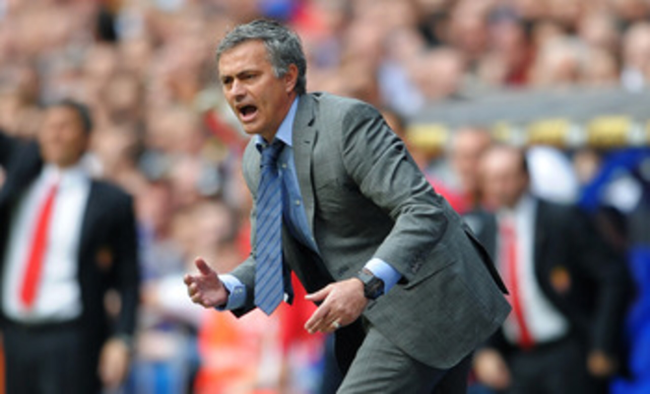 MADRID, SPAIN - APRIL 02:  Head coach Jose Mourinho of Real Madrid reacts during the la Liga match between Real Madrid and Sporting Gijon  at Estadio Santiago Bernabeu on April 2, 2011 in Madrid, Spain.  (Photo by Jasper Juinen/Getty Images)