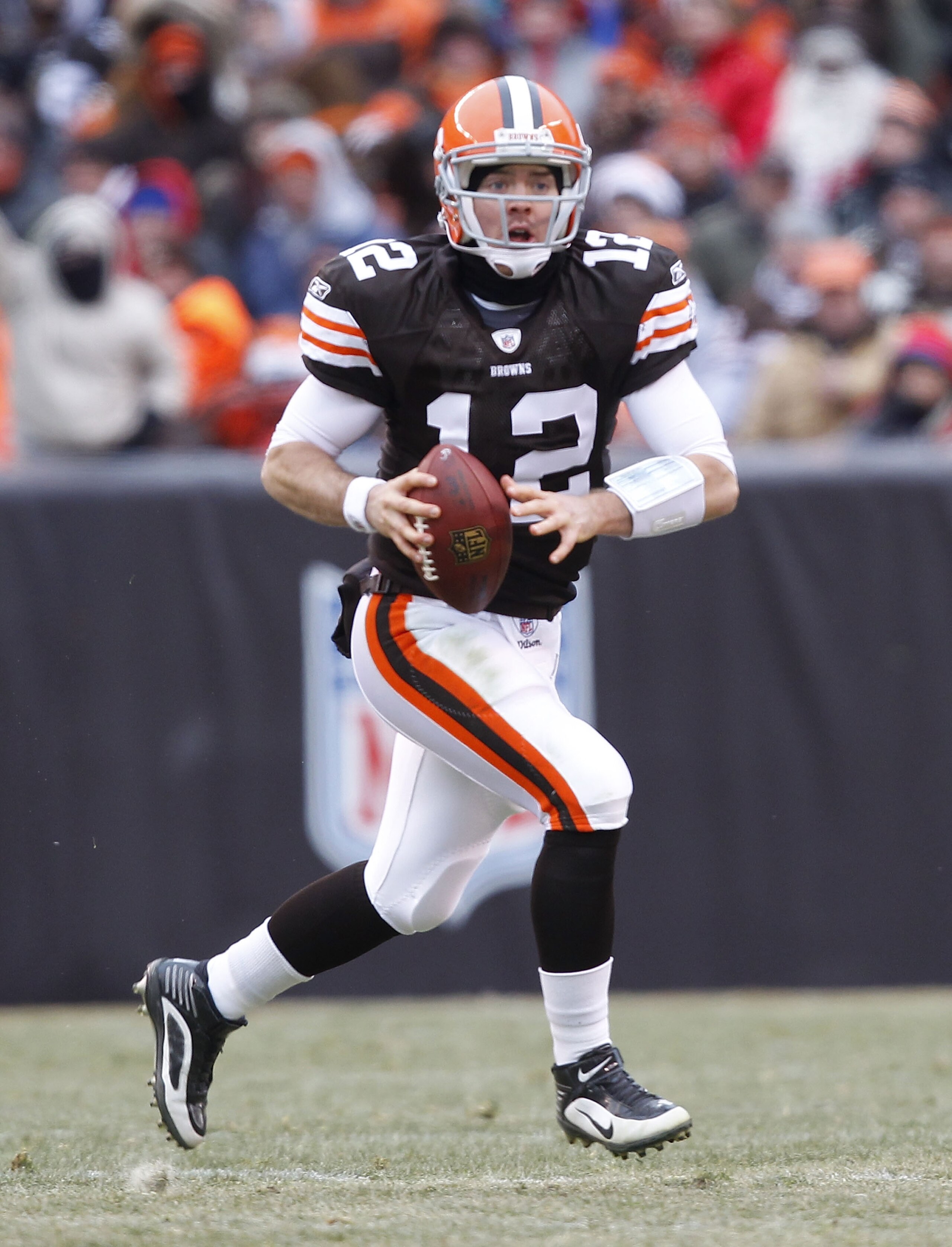 CLEVELAND - DECEMBER 26: Quarterback Colt McCoy #12 of the Cleveland Browns looks for a receiver against the Baltimore Ravens at Cleveland Browns Stadium on December 26, 2010 in Cleveland, Ohio. (Photo by Matt Sullivan/Getty Images) CLEVELAND - DECEMBER 26: Quarterback Colt McCoy #12 of the Cleveland Browns looks for a receiver against the Baltimore Ravens at Cleveland Browns Stadium on December 26, 2010 in Cleveland, Ohio. (Photo by Matt Sullivan/Getty Images)