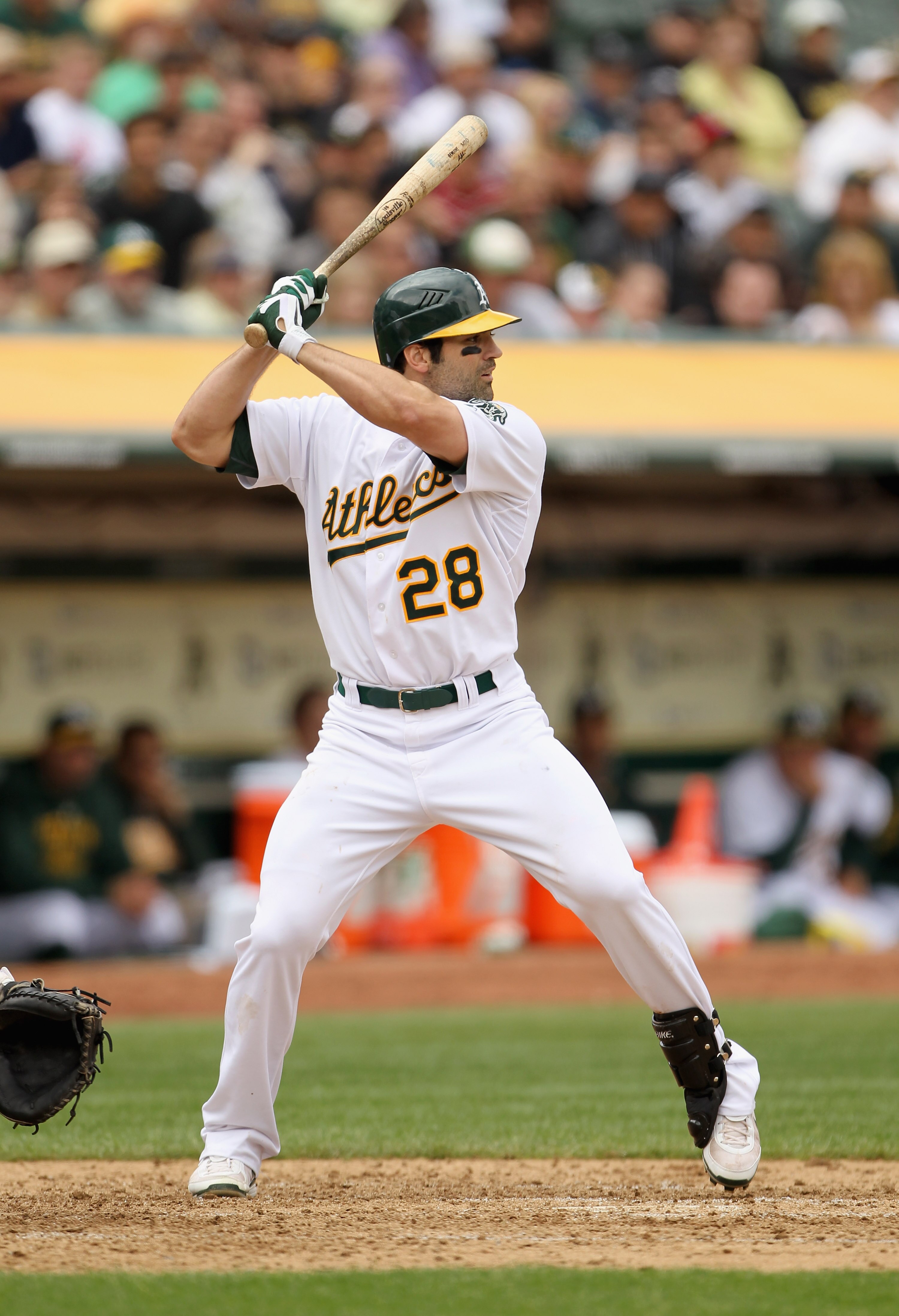 OAKLAND, CA - APRIL 17:  Conor Jackson #28 of the Oakland Athletics in action against the Detroit Tigers at Oakland-Alameda County Coliseum on April 17, 2011 in Oakland, California.  (Photo by Ezra Shaw/Getty Images)