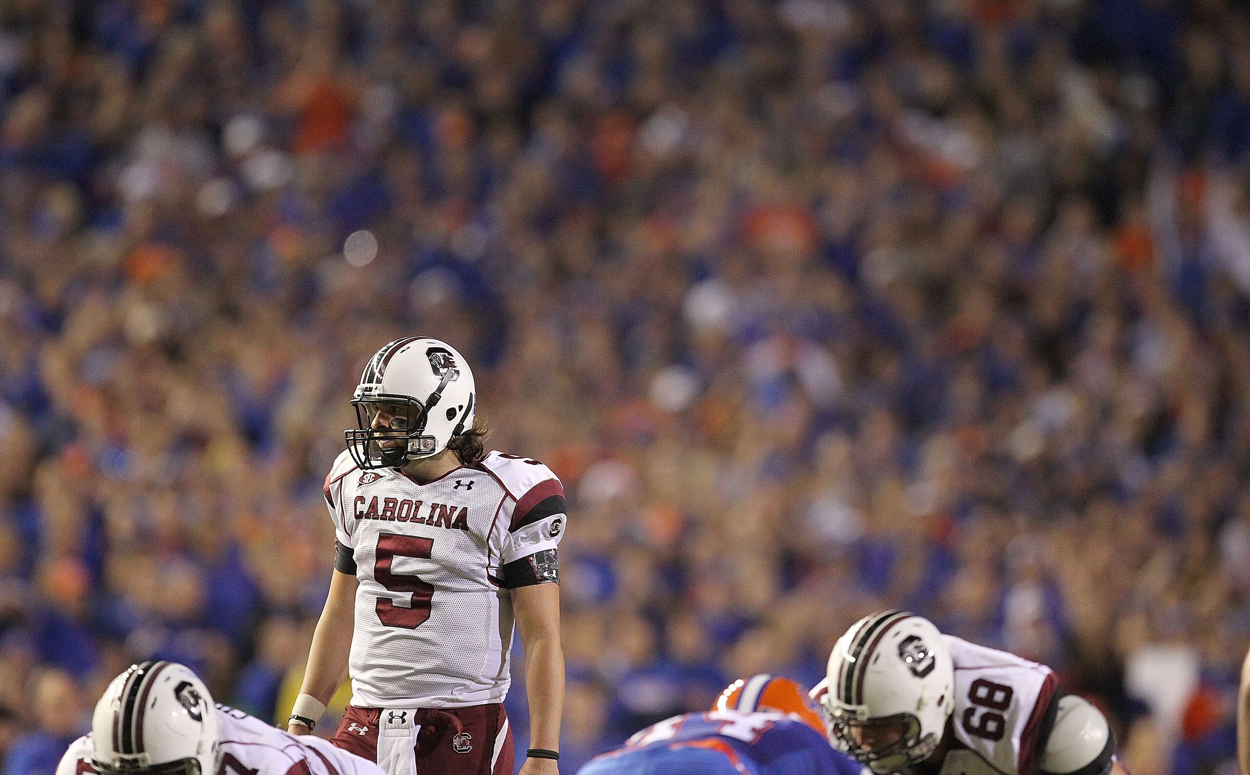 GAINESVILLE, FL - NOVEMBER 13: Stephen Garcia #5 of the South Carolina Gamecocks during a game against the Florida Gators at Ben Hill Griffin Stadium on November 13, 2010 in Gainesville, Florida. (Photo by Mike Ehrmann/Getty Images) GAINESVILLE, FL - NOVEMBER 13: Stephen Garcia #5 of the South Carolina Gamecocks during a game against the Florida Gators at Ben Hill Griffin Stadium on November 13, 2010 in Gainesville, Florida. (Photo by Mike Ehrmann/Getty Images)