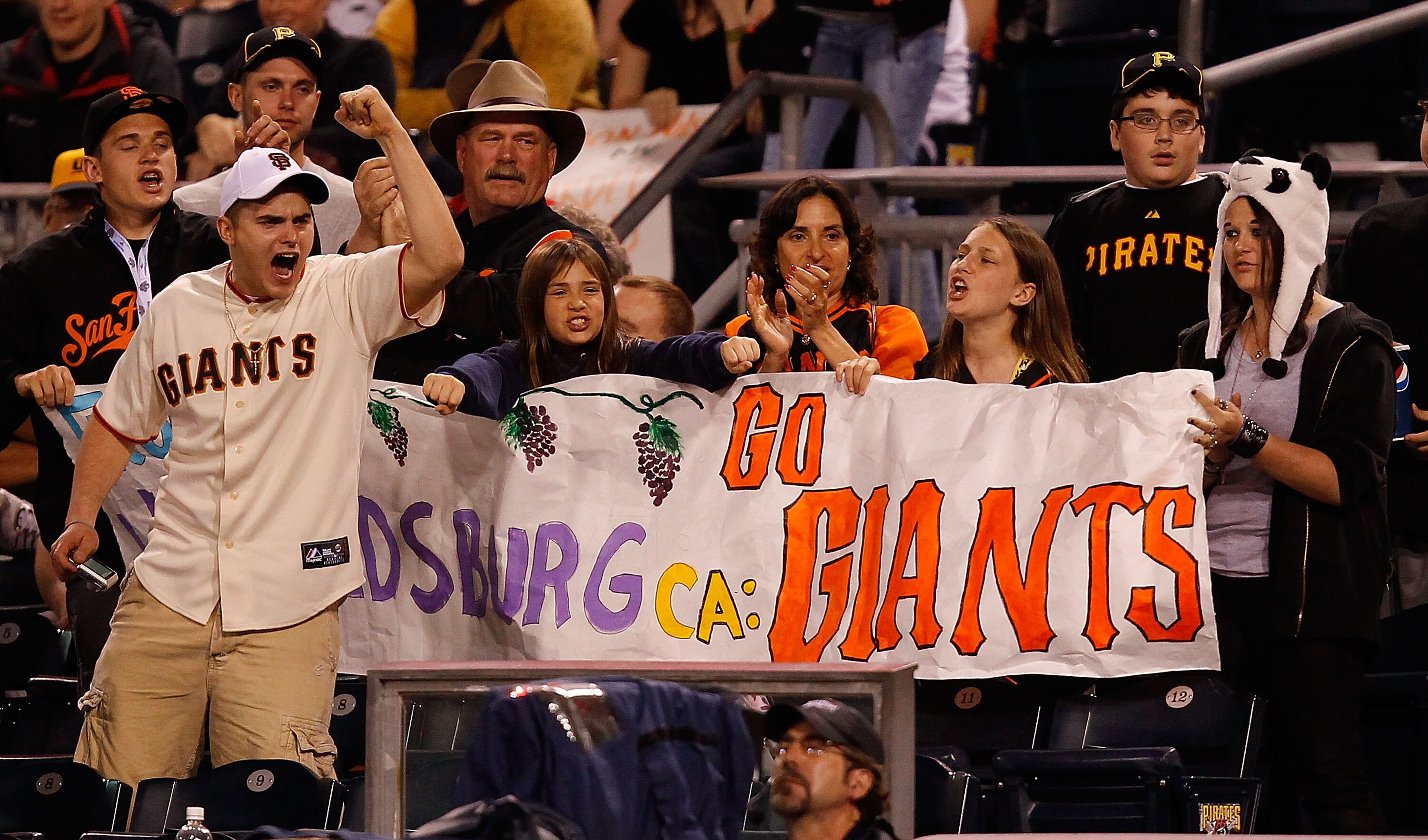PITTSBURGH - APRIL 26:  San Francisco Giants fans cheer for their team during the game against the Pittsburgh Pirates on April 26, 2011 at PNC Park in Pittsburgh, Pennsylvania.  (Photo by Jared Wickerham/Getty Images)