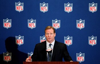 NEW ORLEANS, LA - MARCH 21:  NFL commissioner Roger Goodell addresses the media during the NFL Annual Meetings at the Roosevelt Hotel on March 21, 2011 in New Orleans, Louisiana. Despite a NFL owners imposed lockout in effect since March 12 the league is 