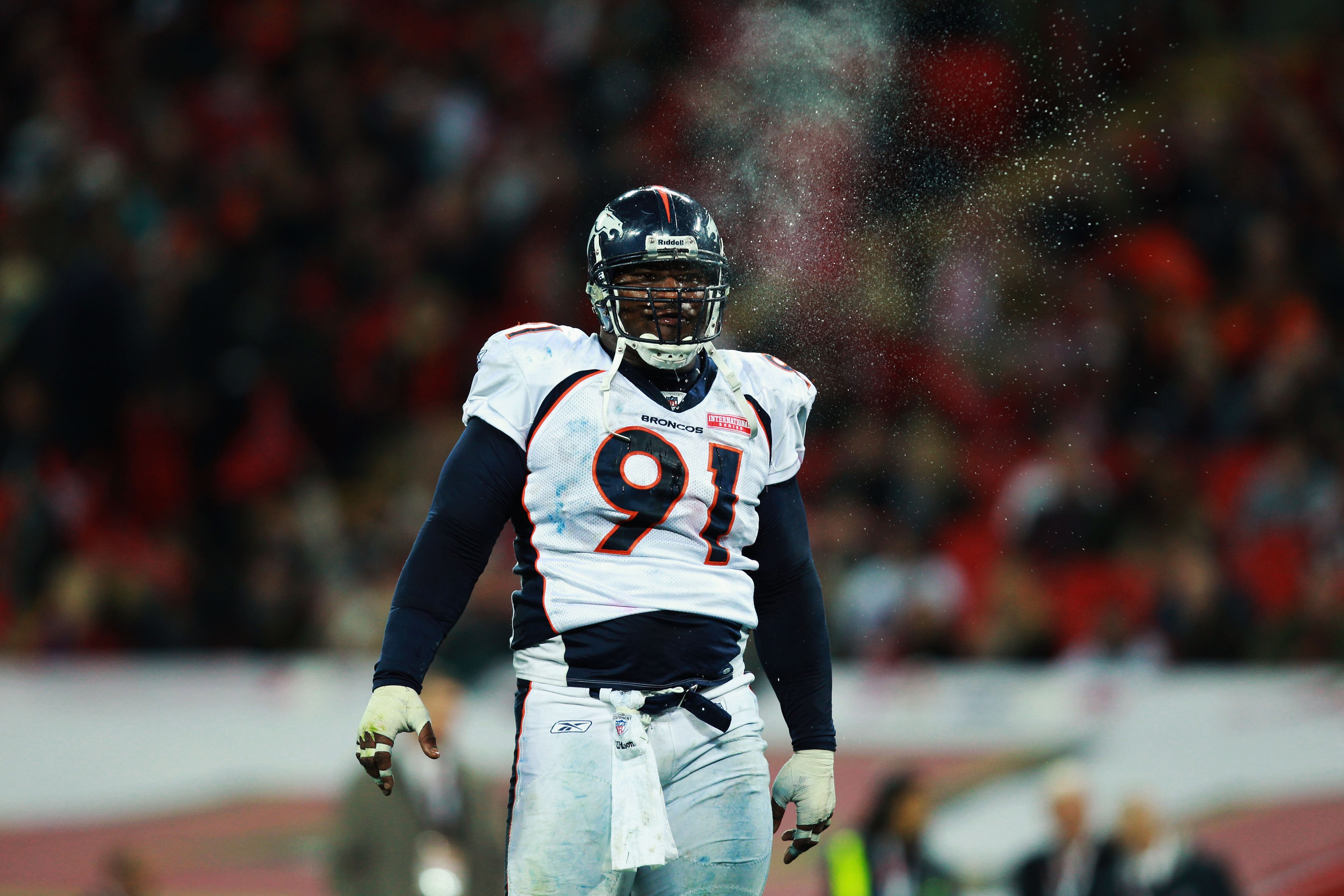 LONDON, ENGLAND - OCTOBER 31:  Ronald Fields #91 of Denver Broncos is seen during the NFL International Series match between Denver Broncos and San Francisco 49ers at Wembley Stadium on October 31, 2010 in London, England. This is the fourth occasion wher