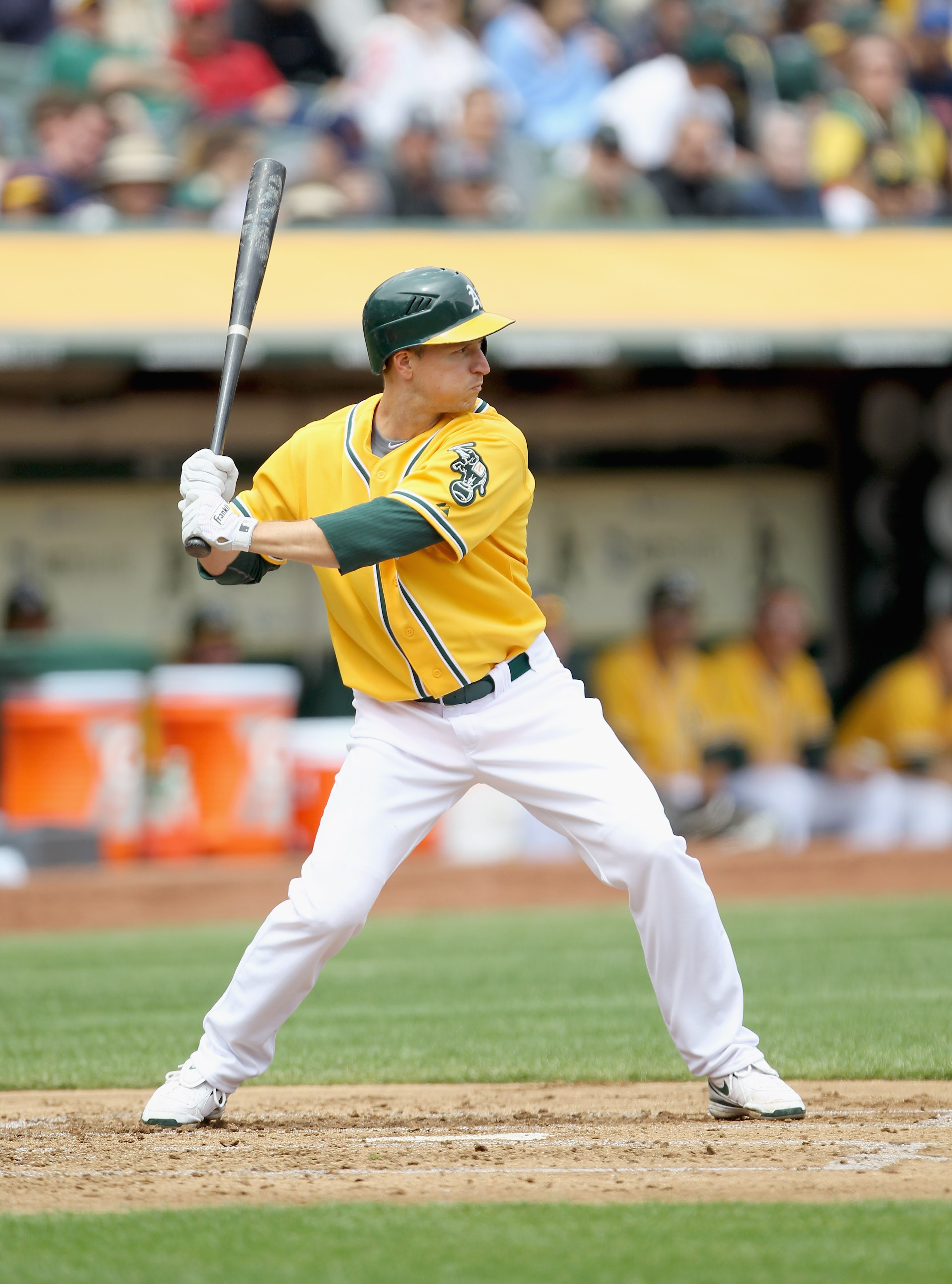 OAKLAND, CA - APRIL 20:  Mark Ellis #14 of the Oakland Athletics in action against the Boston Red Sox at Oakland-Alameda County Coliseum on April 20, 2011 in Oakland, California.  (Photo by Ezra Shaw/Getty Images)