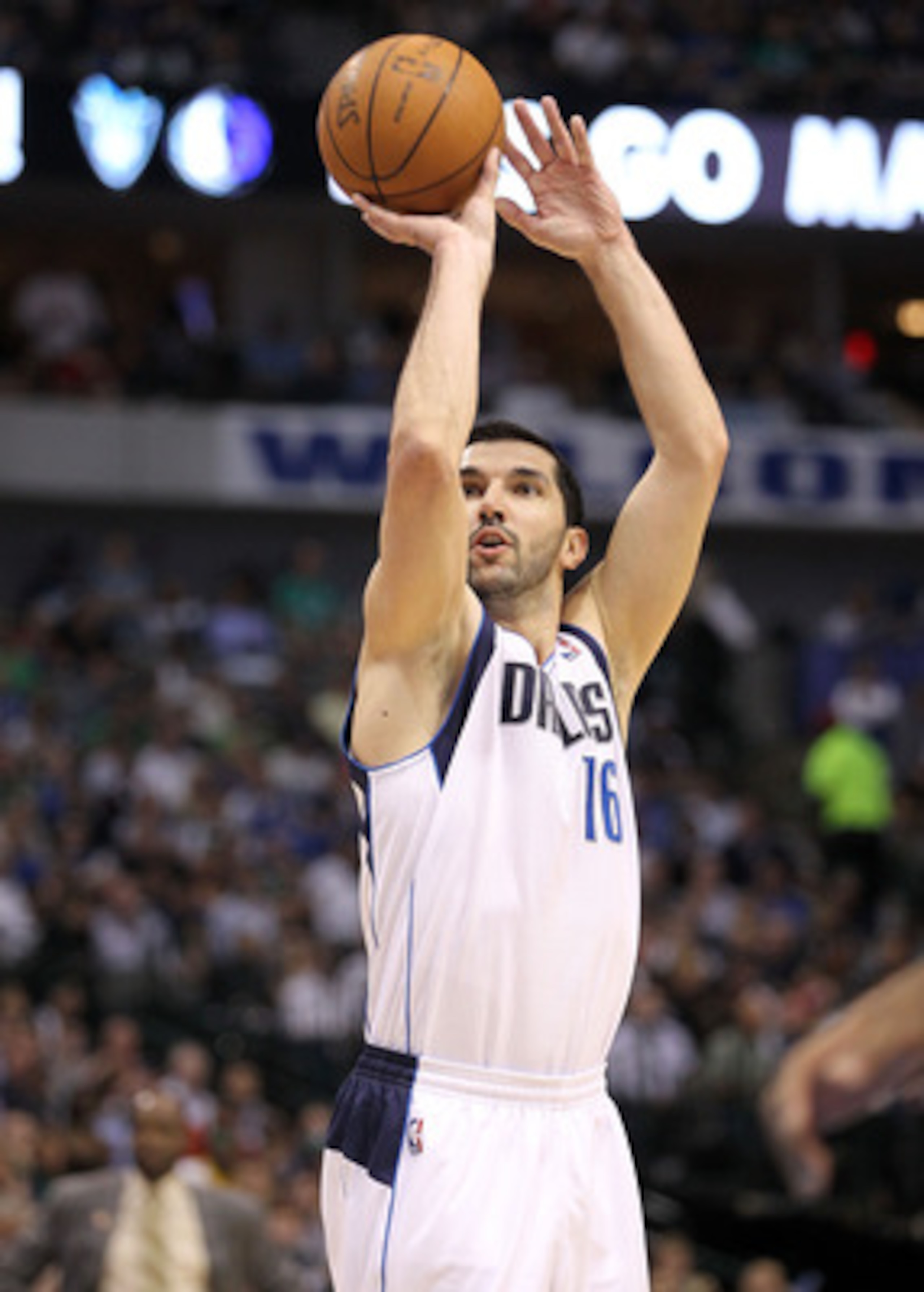 DALLAS, TX - APRIL 19:  Guard Peja Stojakovic #16 of the Dallas Mavericks makes a shot against the Portland Trail Blazers in Game Two of the Western Conference Quarterfinals during the 2011 NBA Playoffs on April 19, 2011 at American Airlines Center in Dal