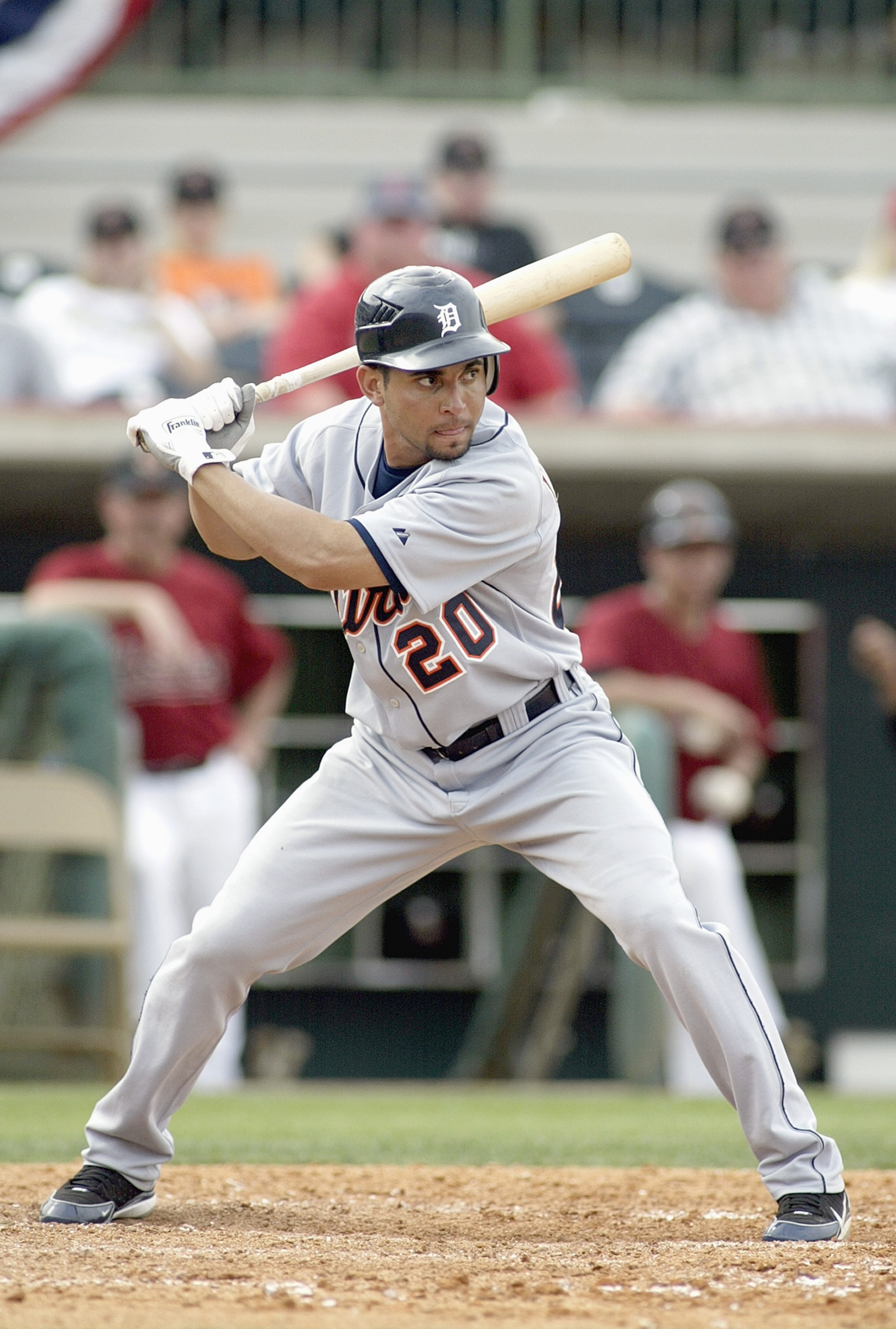 KISSIMMEE, FL - MARCH 2: Omar Infante #20 of the Detroit Tigers stands ready at bat against the Houston Astros during a Spring Training game at Osceola County Stadium March 2, 2007 in Kissimmee, Florida. The Tigers won 13-8. (Photo by Rick Stewart/Getty I