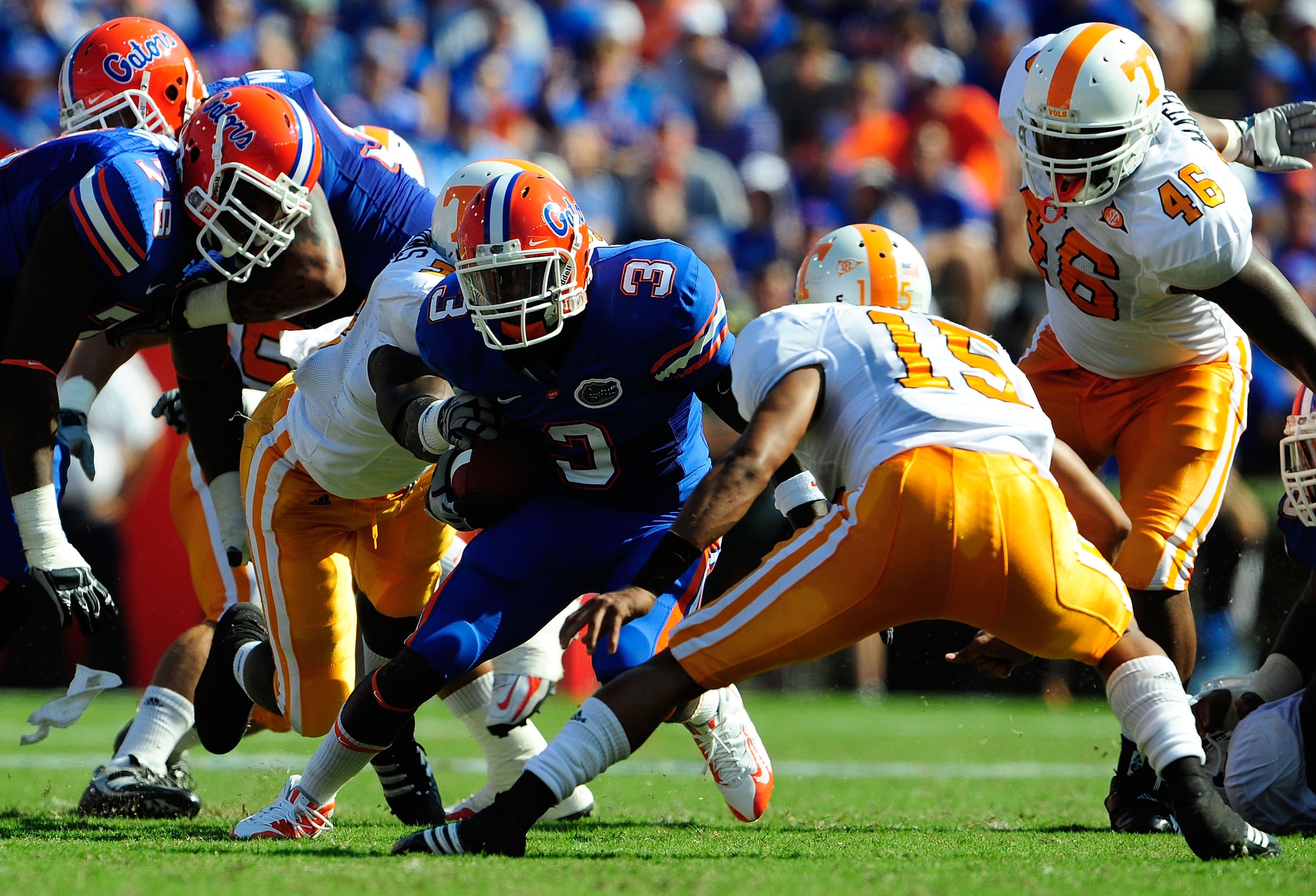 GAINESVILLE, FL - SEPTEMBER 19: Chris Rainey #3 of the Florida Gators runs for a first down during the game against the Tennessee Volunteers at Ben Hill Griffin Stadium on September 19, 2009 in Gainesville, Florida. (Photo by Sam Greenwood/Getty Images) GAINESVILLE, FL - SEPTEMBER 19: Chris Rainey #3 of the Florida Gators runs for a first down during the game against the Tennessee Volunteers at Ben Hill Griffin Stadium on September 19, 2009 in Gainesville, Florida. (Photo by Sam Greenwood/Getty Images)