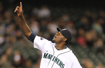 SEATTLE, WA - APRIL 12:  Starting pitcher Michael Pineda #36 of the Seattle Mariners points to a pop foul against the Toronto Blue Jays at Safeco Field on April 12, 2011 in Seattle, Washington. (Photo by Otto Greule Jr/Getty Images)