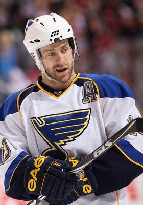 GLENDALE, AZ - MARCH 22:  Andy McDonald #10 of the St. Louis Blues during the NHL game against the Phoenix Coyotes at Jobing.com Arena on March 22, 2011 in Glendale, Arizona.  The Coyotes defeated the Blues 2-1.  (Photo by Christian Petersen/Getty Images)