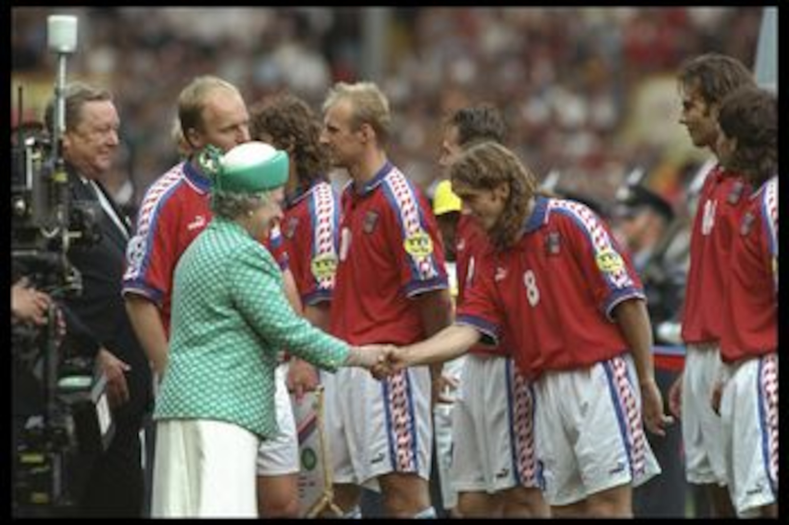 30 Jun 1996: The Queen meets the Czech Republic team during the European nations soccer championships final match between the Czech Republic and Germany at Wembley Stadium, London. Germany won the final by 2-1. Mandatory Credit: Simon Bruty/Allsport UK 30 Jun 1996: The Queen meets the Czech Republic team during the European nations soccer championships final match between the Czech Republic and Germany at Wembley Stadium, London. Germany won the final by 2-1. Mandatory Credit: Simon Bruty/Allsport UK