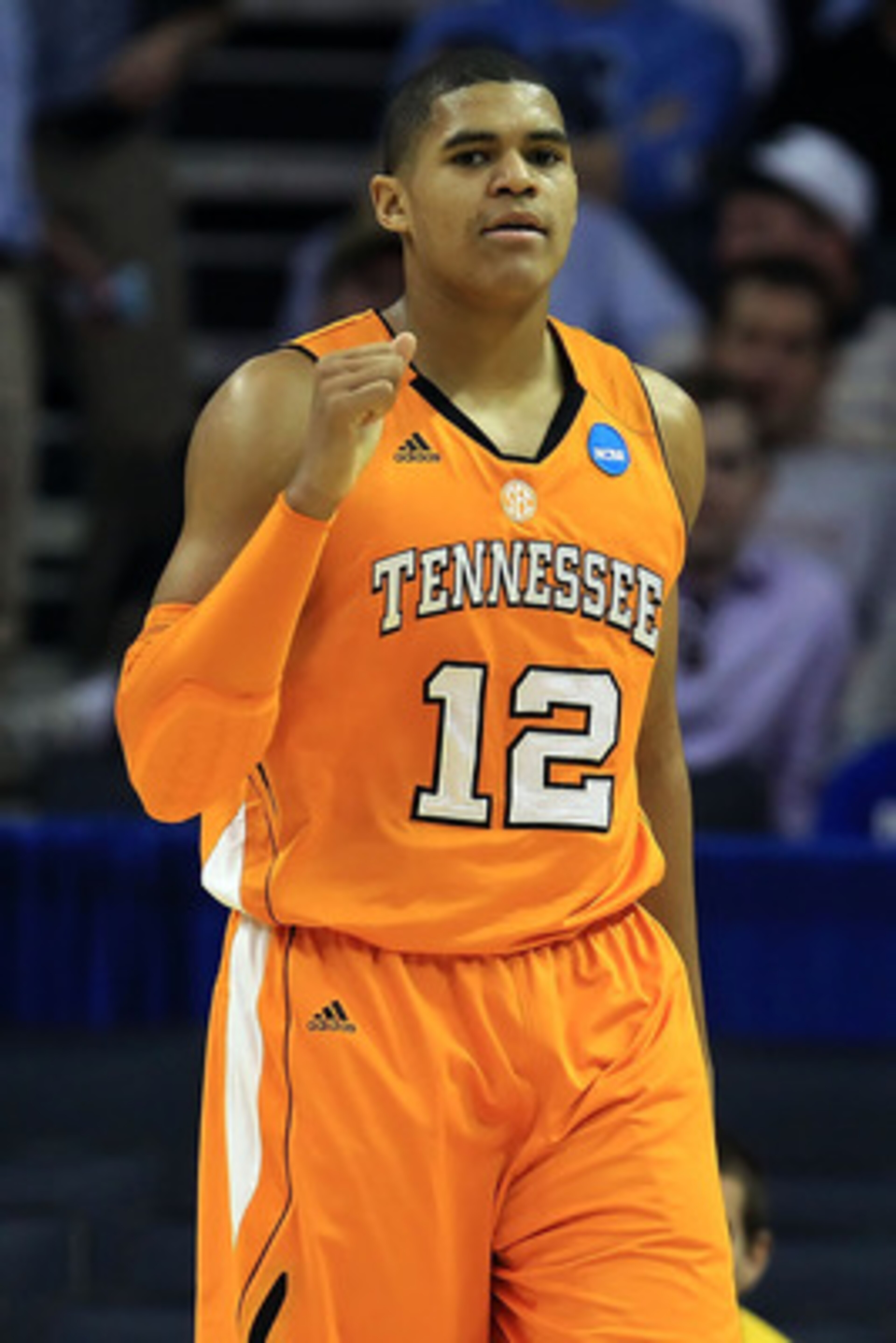 CHARLOTTE, NC - MARCH 18: Tobias Harris #12 of the Tennessee Volunteers reacts in the first half while taking on the Michigan Wolverines during the second round of the 2011 NCAA men's basketball tournament at Time Warner Cable Arena on March 18, 2011 in CHARLOTTE, NC - MARCH 18: Tobias Harris #12 of the Tennessee Volunteers reacts in the first half while taking on the Michigan Wolverines during the second round of the 2011 NCAA men's basketball tournament at Time Warner Cable Arena on March 18, 2011 in