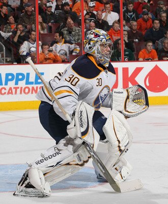 PHILADELPHIA - MARCH 05:  Ryan Miller #30 of the Buffalo Sabres in action against the Philadelphia Flyers during their game on March 5, 2011 at The Wells Fargo Center in Philadelphia, Pennsylvania.  (Photo by Al Bello/Getty Images)