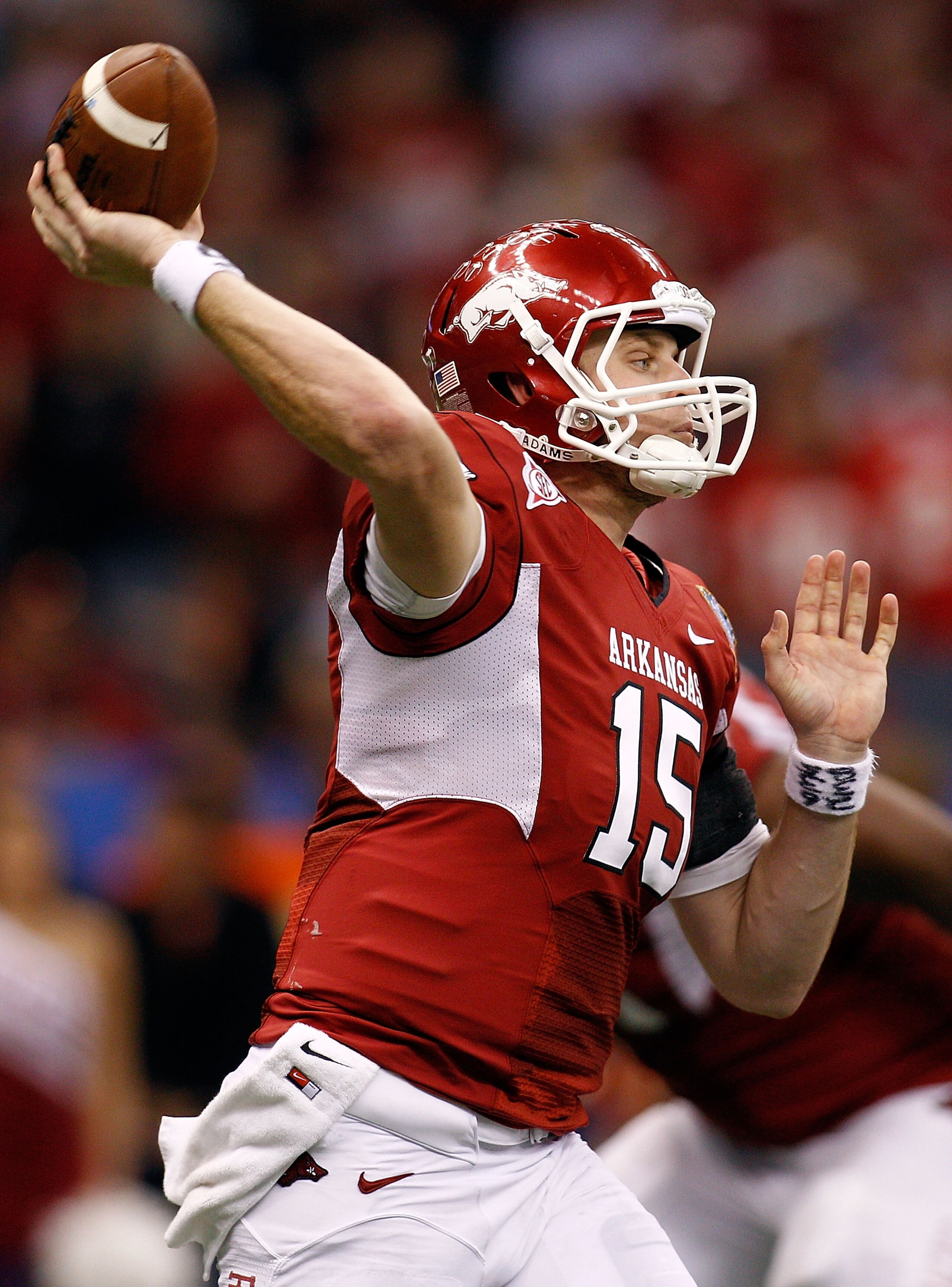 NEW ORLEANS, LA - JANUARY 04: Ryan Mallett #15 of the Arkansas Razorbacks looks to pass against the Ohio State Buckeyes during the Allstate Sugar Bowl at the Louisiana Superdome on January 4, 2011 in New Orleans, Louisiana. (Photo by Chris Graythen/Gett NEW ORLEANS, LA - JANUARY 04: Ryan Mallett #15 of the Arkansas Razorbacks looks to pass against the Ohio State Buckeyes during the Allstate Sugar Bowl at the Louisiana Superdome on January 4, 2011 in New Orleans, Louisiana. (Photo by Chris Graythen/Gett