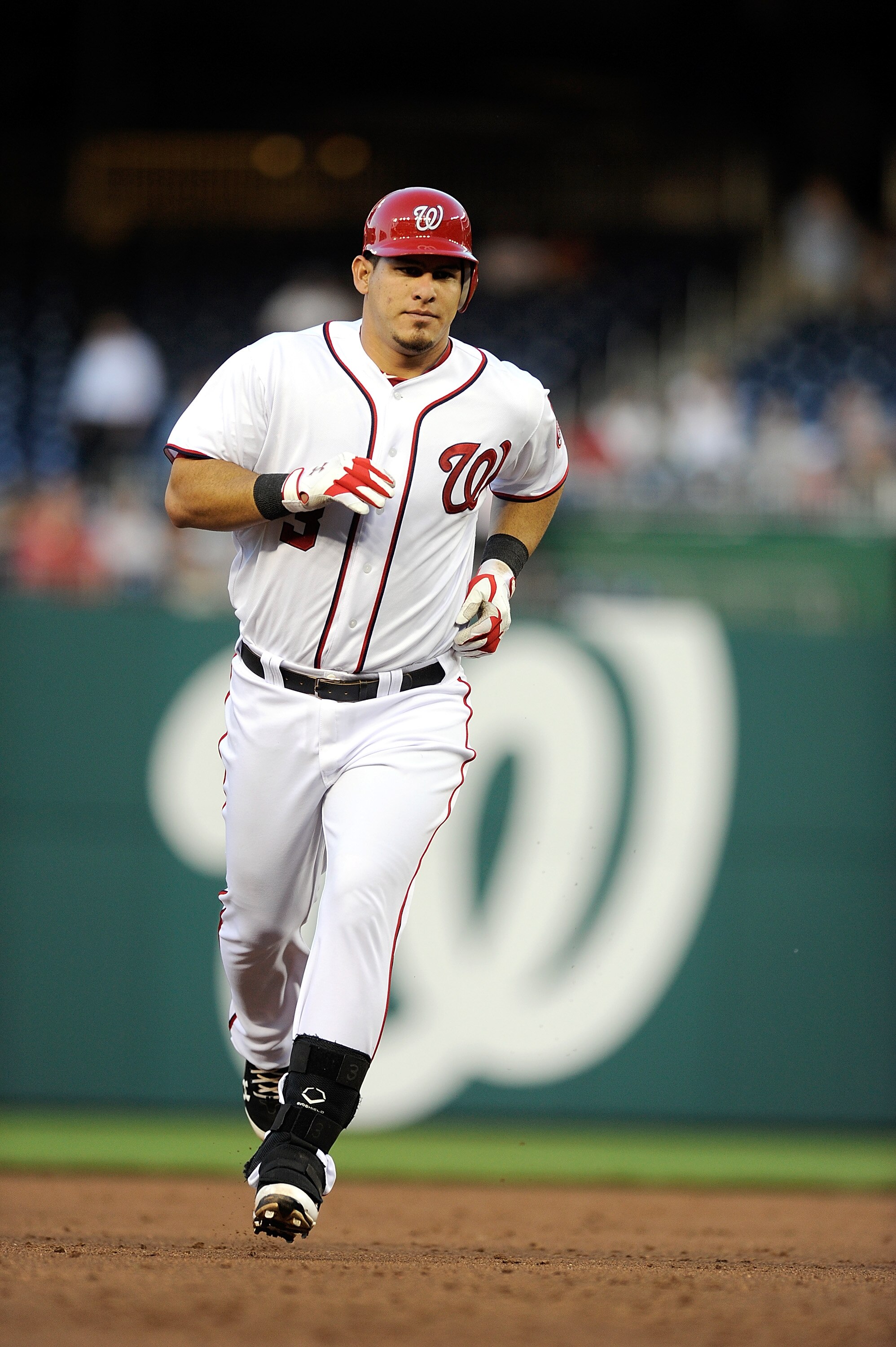 WASHINGTON, DC - APRIL 26:  Wilson Ramos #3 of the Washington Nationals rounds the bases after hitting a home run in the second inning against the New York Mets at Nationals Park on April 26, 2011 in Washington, DC.  (Photo by Greg Fiume/Getty Images)
