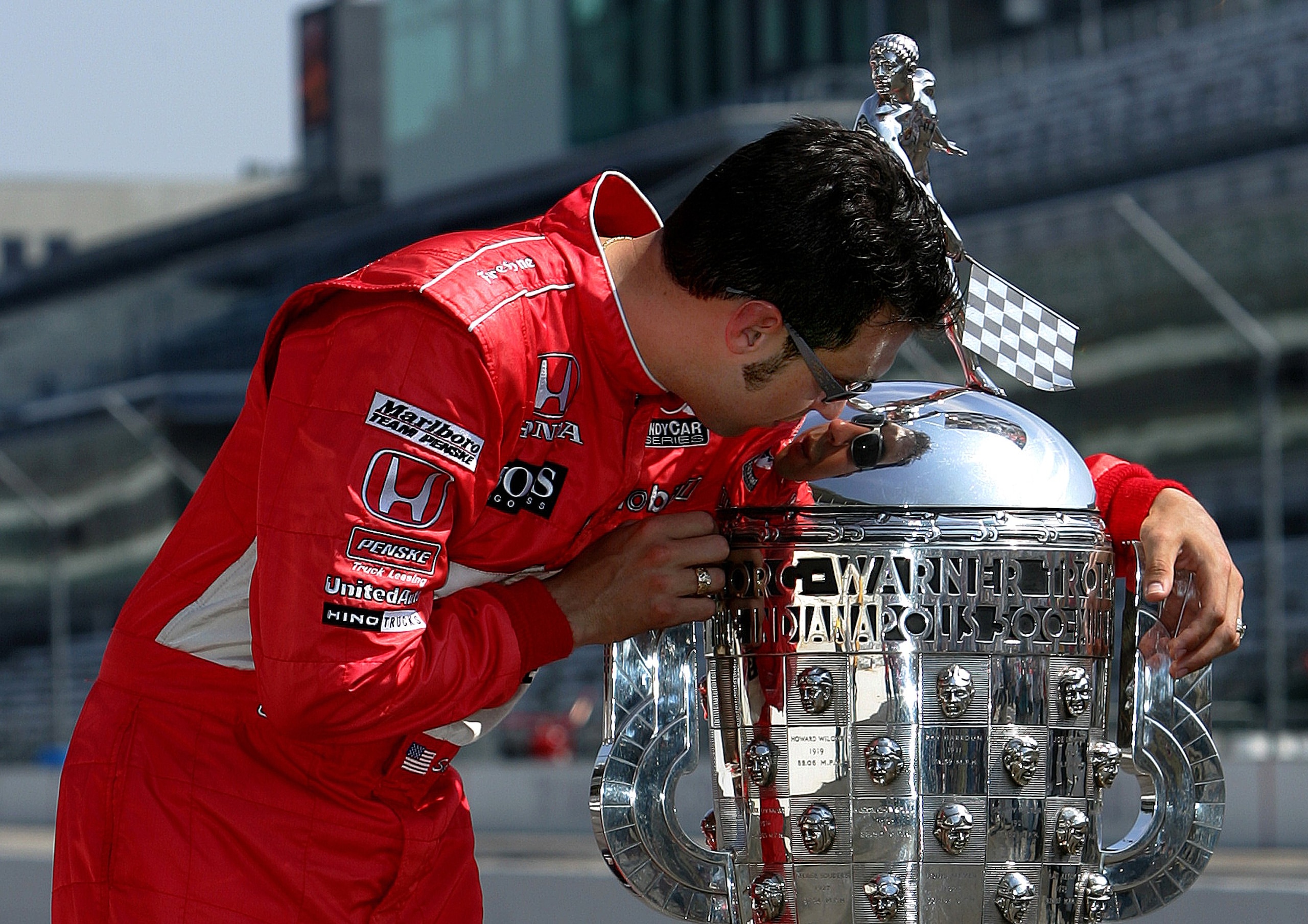 INDIANAPOLIS - MAY 29: Sam Hornish Jr., driver of the #6 Marlboro Team Penske Dallara Honda, kisses the trophy during the Official Borg Warner Trophy presentation for the IRL IndyCar Series 90th running of the Indianapolis 500 on May 29, 2006 at the Indi INDIANAPOLIS - MAY 29: Sam Hornish Jr., driver of the #6 Marlboro Team Penske Dallara Honda, kisses the trophy during the Official Borg Warner Trophy presentation for the IRL IndyCar Series 90th running of the Indianapolis 500 on May 29, 2006 at the Indi