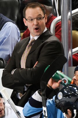 PITTSBURGH, PA - JANUARY 08:  Head Coach Dan Bylsma of the Pittsburgh Penguins watches his team play the Minnesota Wild on January 8, 2011 at CONSOL Energy Center in Pittsburgh, Pennsylvania.  (Photo by Jamie Sabau/Getty Images)