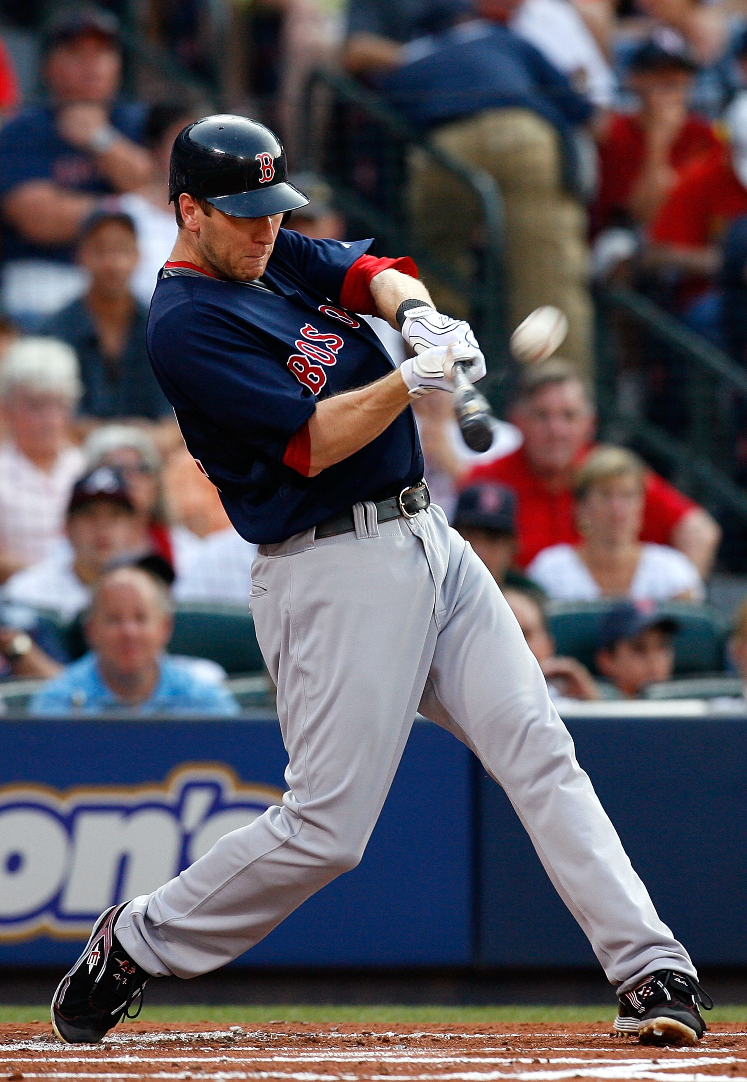 ATLANTA - JUNE 26:  Jason Bay #44 of the Boston Red Sox pops up during action against the Atlanta Braves at Turner Field on June 26, 2009 in Atlanta, Georgia.  (Photo by Kevin C. Cox/Getty Images)