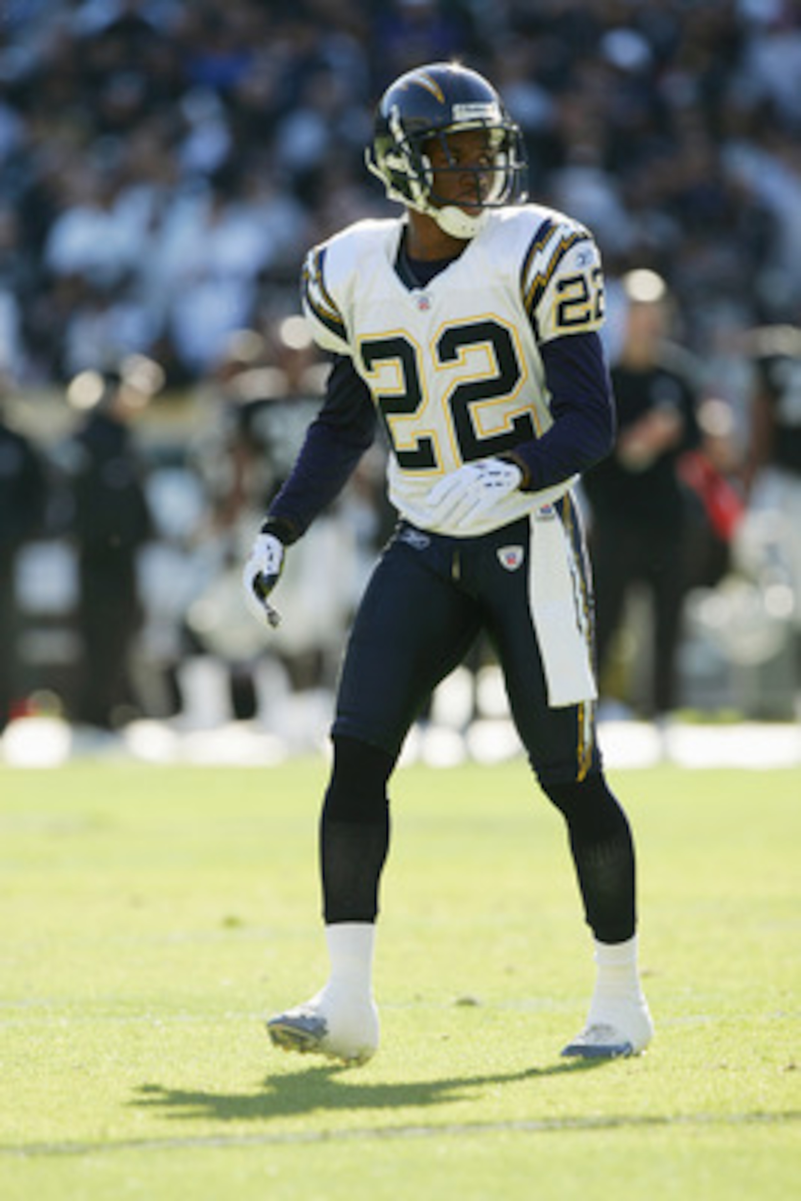 OAKLAND, CA - NOVEMBER 21:  Cornerback Sammy Davis #22 of the San Diego Chargers walks on the field during the game against the Oakland Raiders at Network Associates Coliseum on November 21, 2004 in Oakland, California. The Chargers defeated the Raiders 2