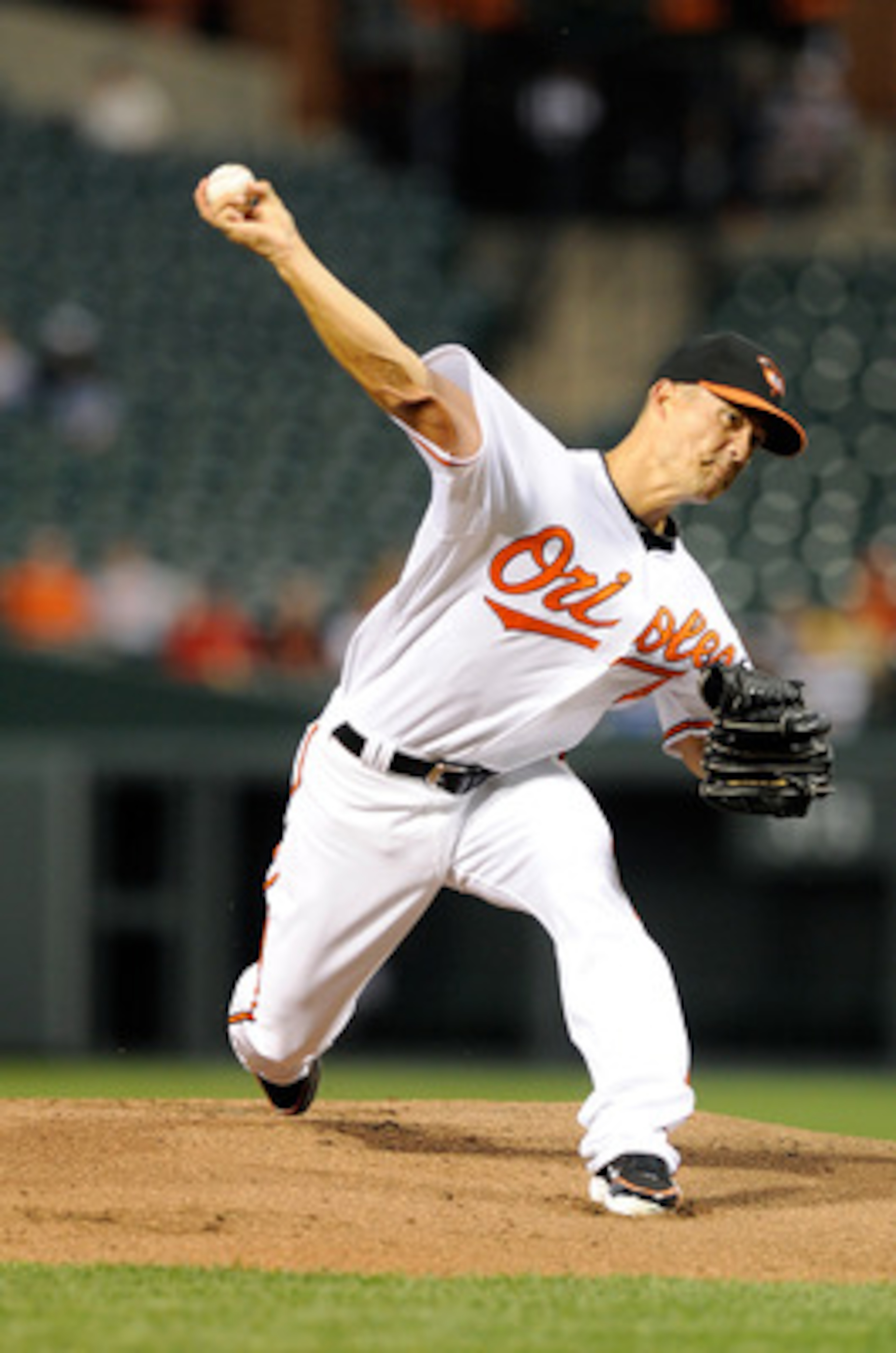 BALTIMORE, MD - APRIL 27:  Jeremy Guthrie #46 of the Baltimore Orioles pitches against the Boston Red Sox at Oriole Park at Camden Yards on April 27, 2011 in Baltimore, Maryland.  (Photo by Greg Fiume/Getty Images)