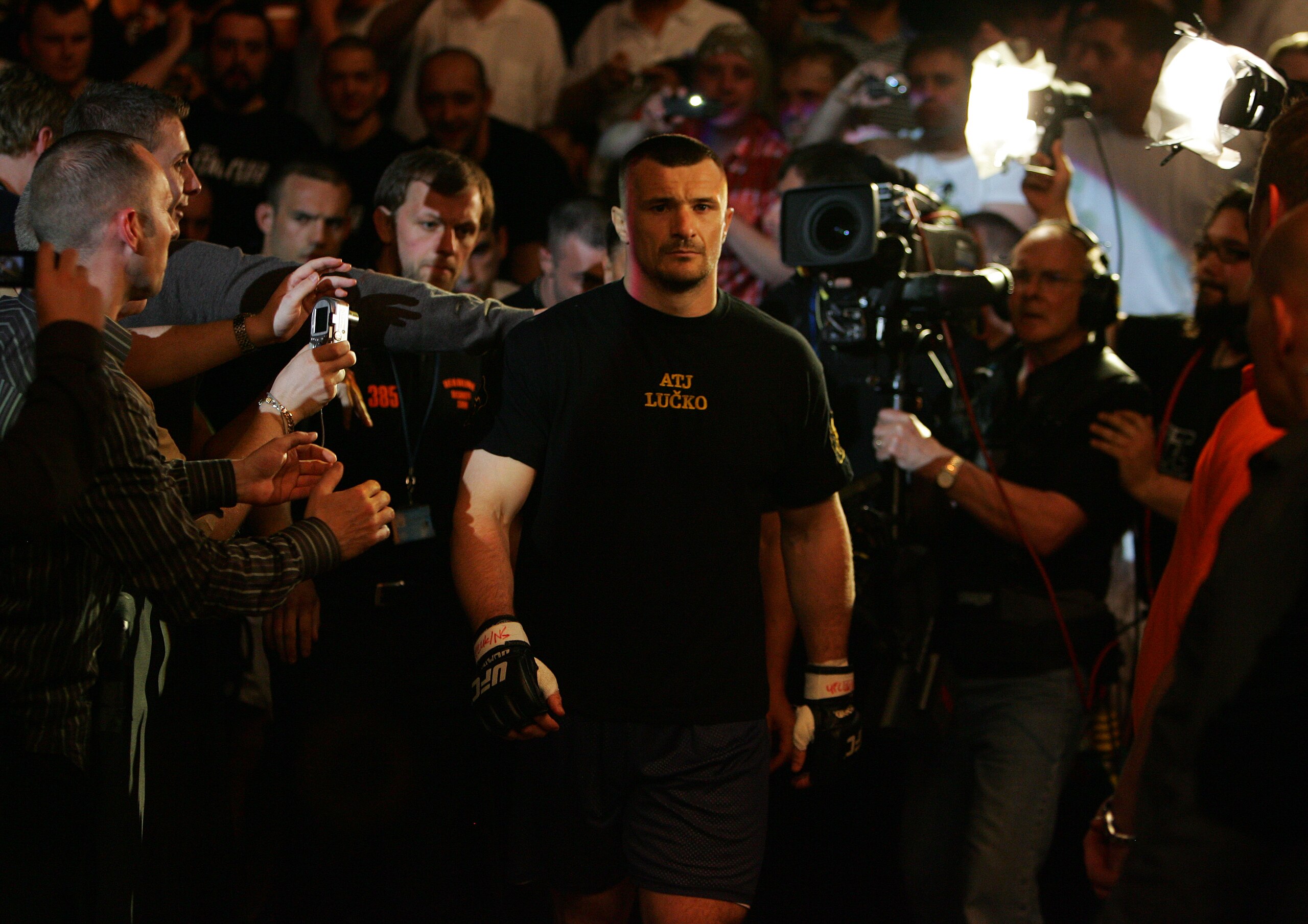 MANCHESTER, UNITED KINGDOM - APRIL 21: A pensive Mirko Cro Cop of Croatia walks to the octagon before fighting Gabriel Gonzaga of USA in a Heavyweight bout of the Ultimate Fighting Championship at the Manchester Evening News Arena on April 21, 2007 in Man MANCHESTER, UNITED KINGDOM - APRIL 21: A pensive Mirko Cro Cop of Croatia walks to the octagon before fighting Gabriel Gonzaga of USA in a Heavyweight bout of the Ultimate Fighting Championship at the Manchester Evening News Arena on April 21, 2007 in Man