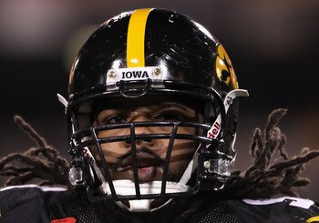 TEMPE, AZ - DECEMBER 28:  Defensive end Adrian Clayborn #94 of the Iowa Hawkeyes warms up before the Insight Bowl against the Missouri Tigers at Sun Devil Stadium on December 28, 2010 in Tempe, Arizona.  (Photo by Christian Petersen/Getty Images)