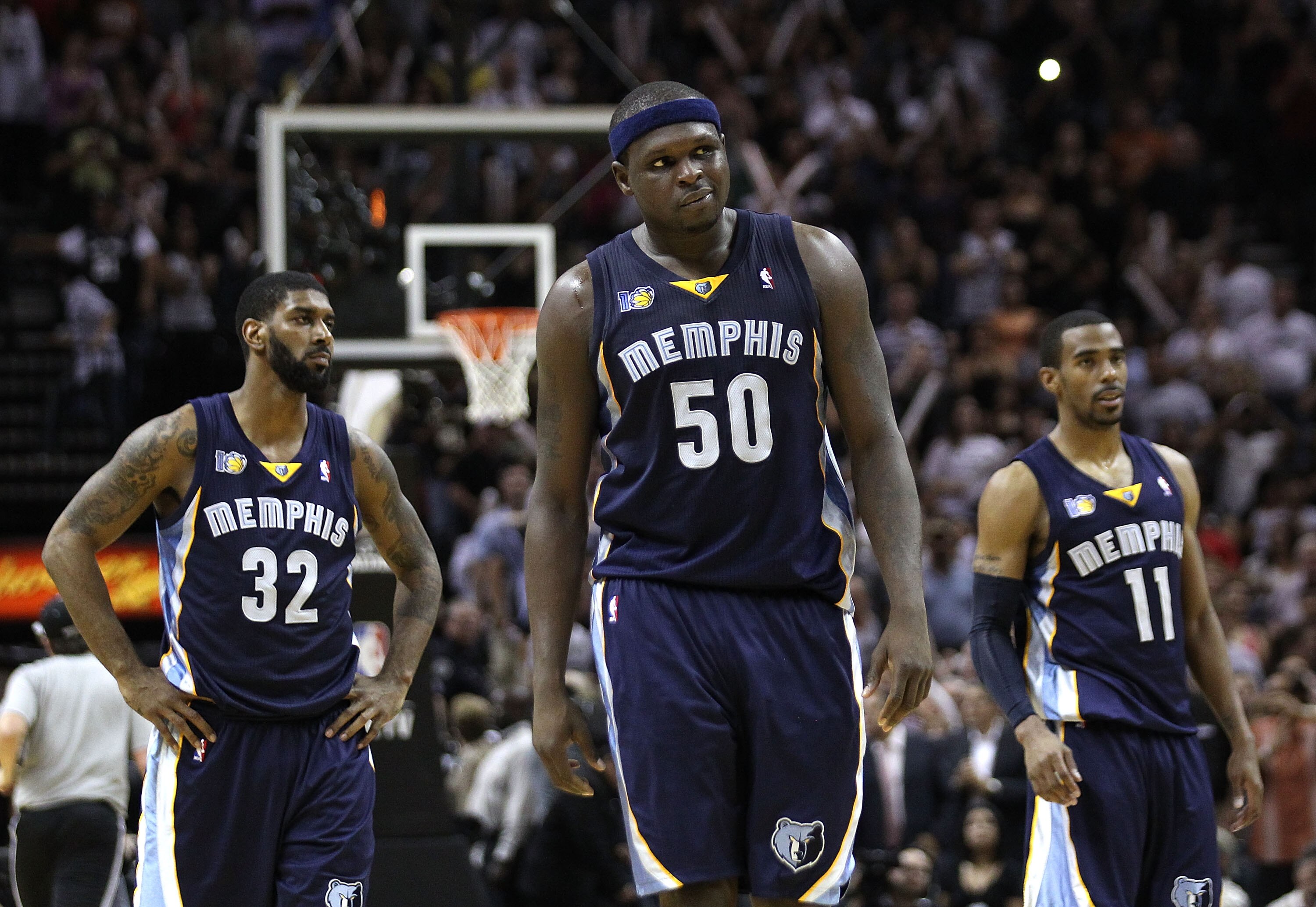 SAN ANTONIO, TX - APRIL 27:  Zach Randolph #50 of the Memphis Grizzlies looks on near the end of overtime against the San Antionio Spurs in Game Five of the Western Conference Quarterfinals in the 2011 NBA Playoffs on April 27, 2011 at AT&T Center in San