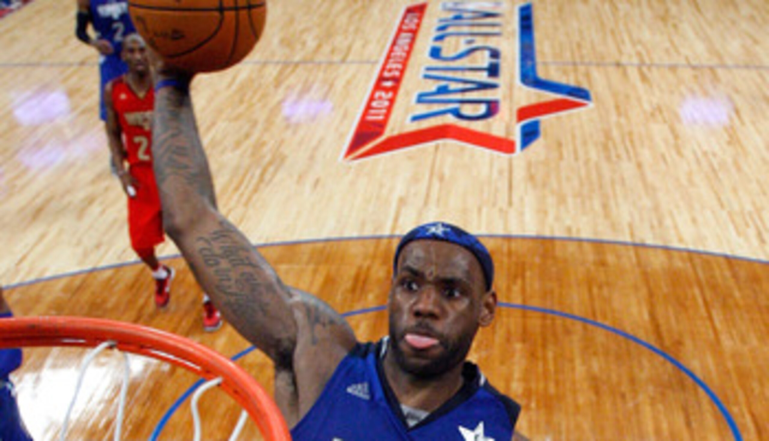 LOS ANGELES, CA - FEBRUARY 20:  LeBron James #6 of the Miami Heat and the Eastern Conference goes up for a dunk in the 2011 NBA All-Star Game at Staples Center on February 20, 2011 in Los Angeles, California. NOTE TO USER: User expressly acknowledges and