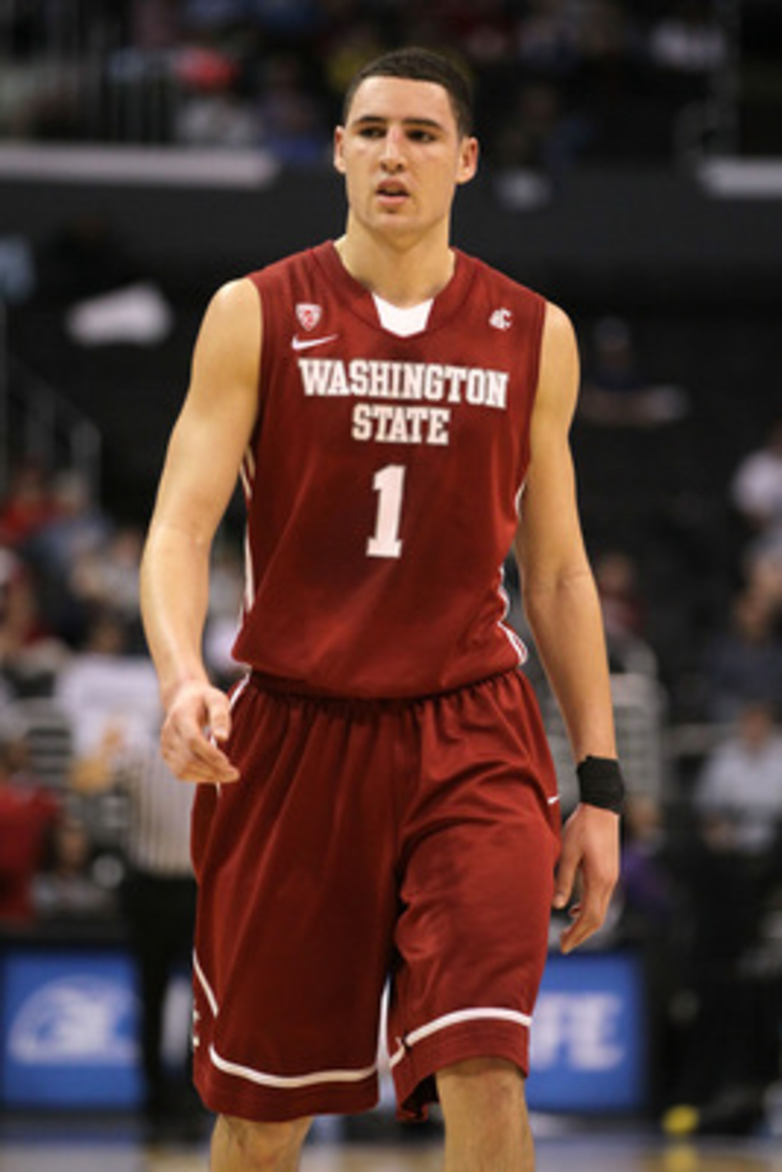 LOS ANGELES, CA - MARCH 10: Klay Thompson #1 of the Washington State Cougars looks on in the second half against the Washington Huskies in the quarterfinals of the 2011 Pacific Life Pac-10 Men's Basketball Tournament at Staples Center on March 10, 2011 i LOS ANGELES, CA - MARCH 10: Klay Thompson #1 of the Washington State Cougars looks on in the second half against the Washington Huskies in the quarterfinals of the 2011 Pacific Life Pac-10 Men's Basketball Tournament at Staples Center on March 10, 2011 i
